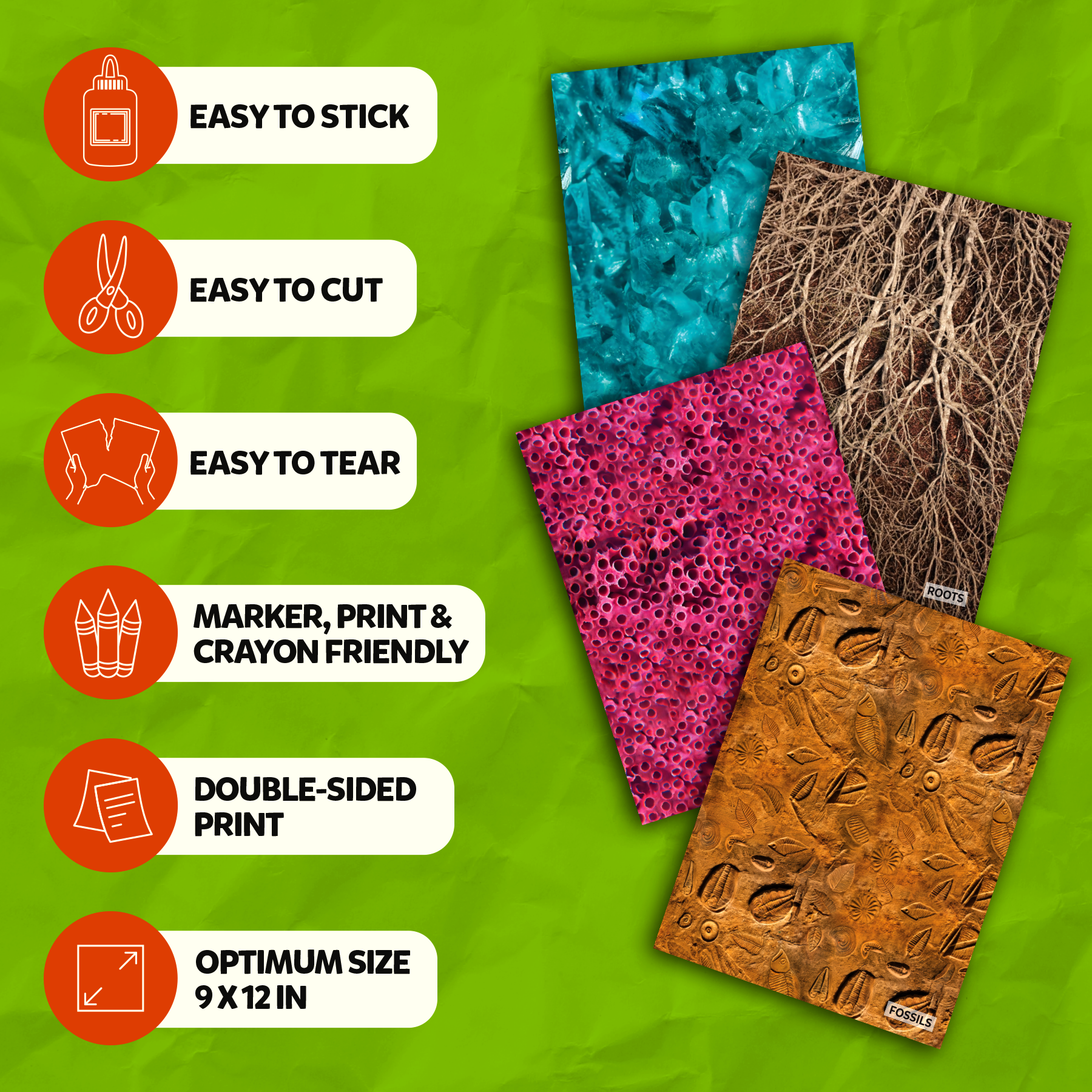 Skillmatics Science Construction Paper for Kids - 60 Double-Sided Printed Sheets (9x12), Textured Craft Paper for Art Projects, STEM Activities, DIY Crafts, Scrapbooking, Classroom & School Supplies