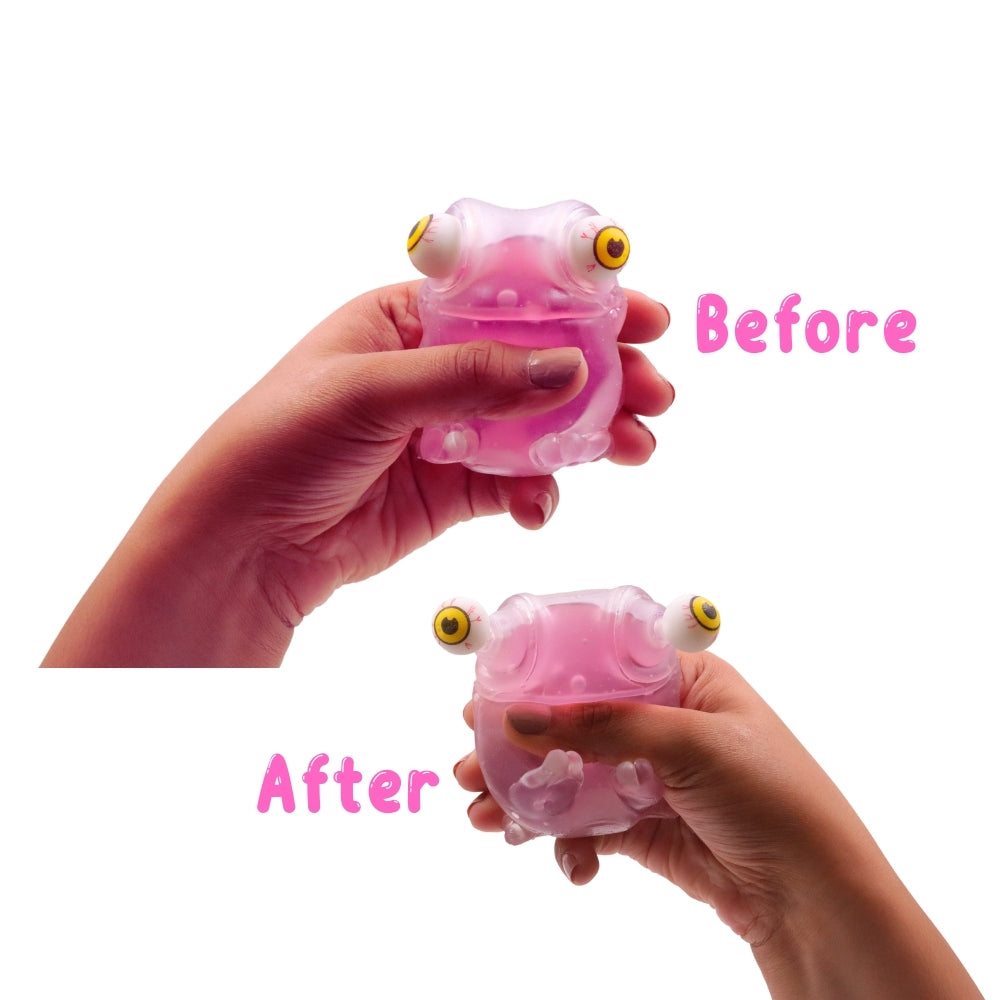 Scoobies Stick-i-dgets | Pack of 1 | Available in frog shape with vibrant purple color | Soft and squishy with glow in the dark feature | Squeeze it and its eyes pop out | Good for hand muscle exercises and fidgeting