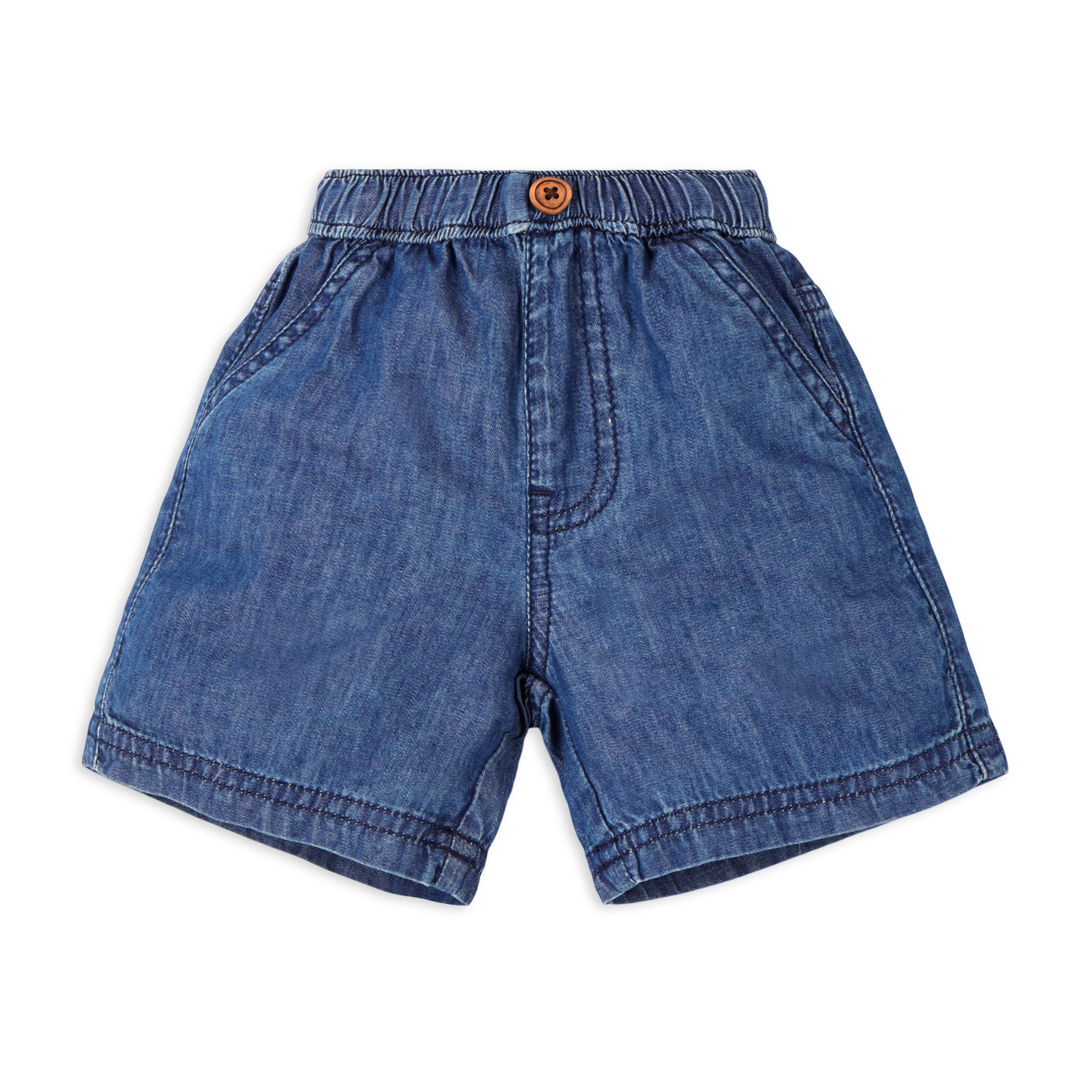 Puff Print Baby Boy Round Neck Tee with Denim Shorts - White & Blue