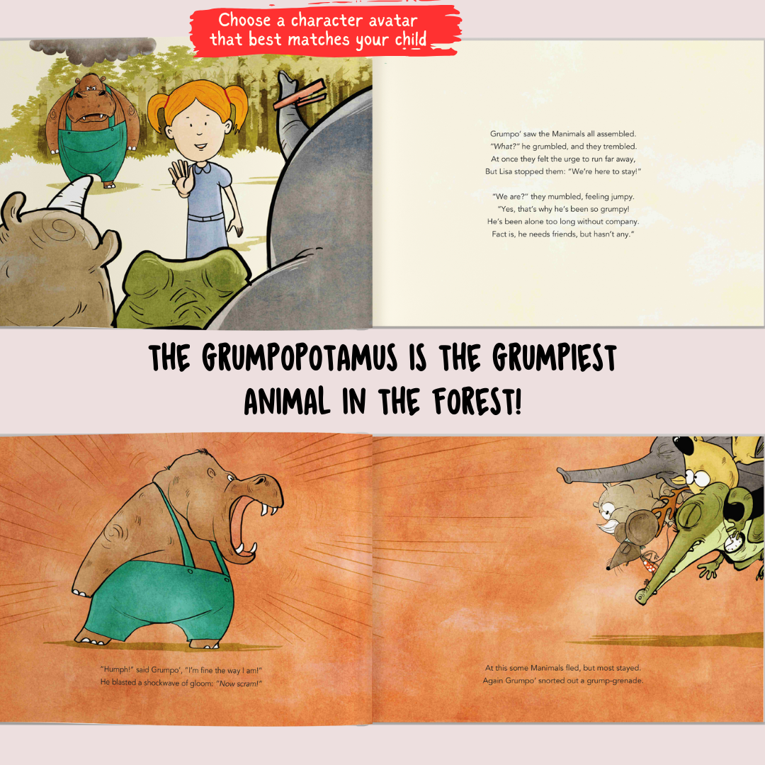 Personalised Book -  The Grumpopotamus; All About Friendship & Bravery