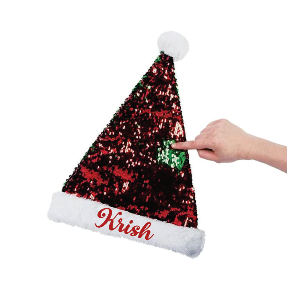 Personalised Sequins Santa Caps - (Green And Red)