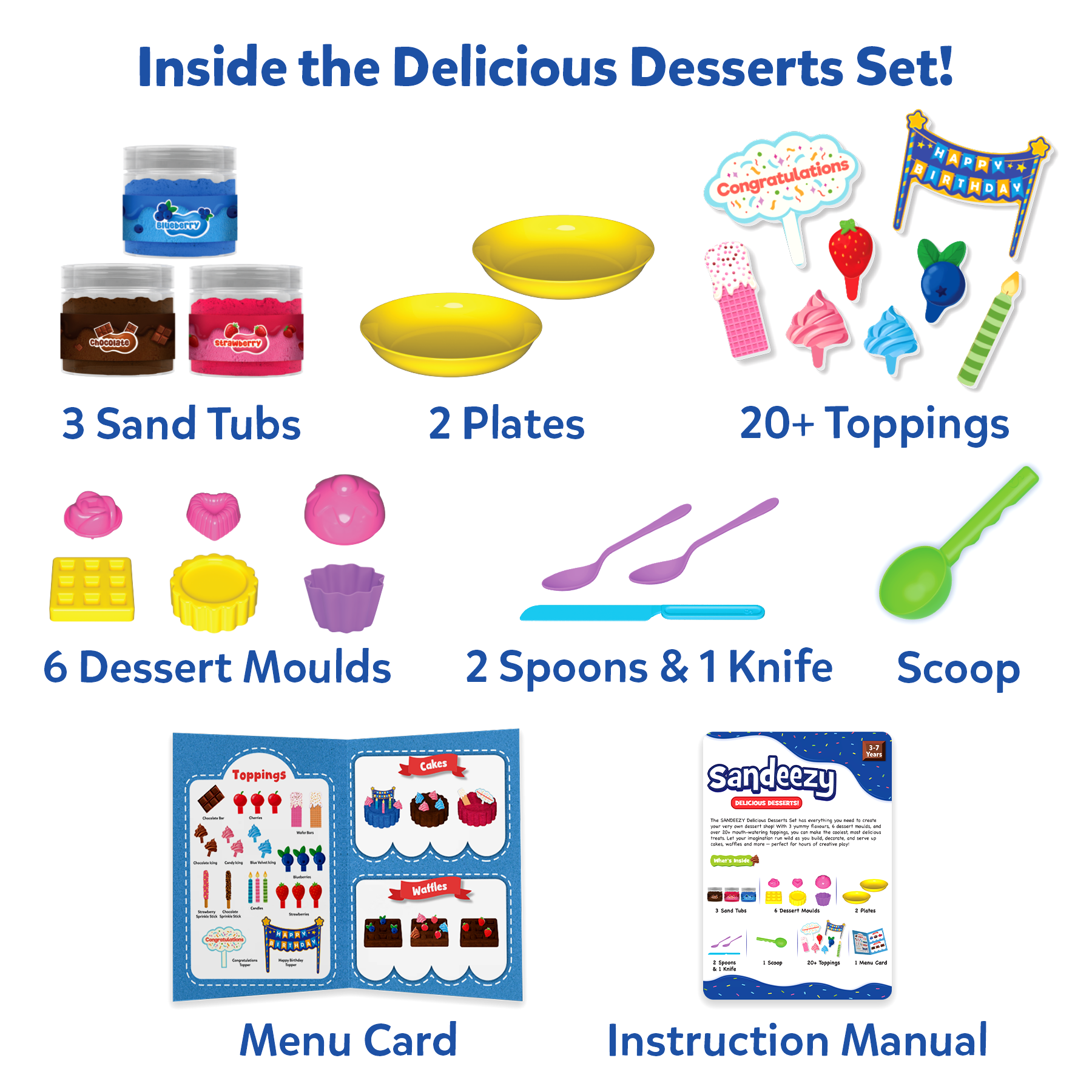 Skillmatics Sand Desserts Set - Sensory Toy & Pretend Dessert Shop Play Kit for Kids, Creative Sand Art Activity with Moulds, Plates & Toppings, Gifts for Boys & Girls Ages 3, 4, 5, 6, 7
