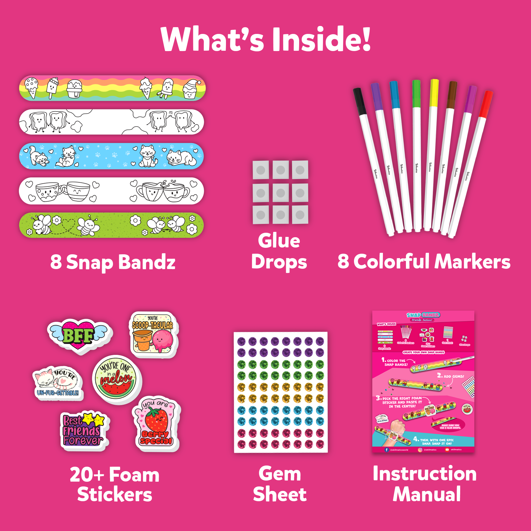 Skillmatics Craft Activity - Snap Bandz, Friendship Bands, DIY Art & Craft Activity, Mess-Free, Creative Kit, 8 Bands (8.6"), Gifts for Girls & Boys Ages 4, 5, 6, 7, 8, 9, 10