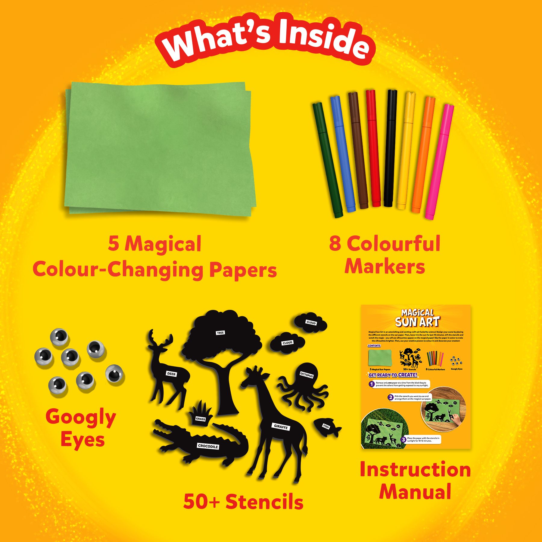 Skillmatics Sun Paper Art Kit - Animals, DIY Craft Kits & Supplies, STEM Toys, Mess-Free Creative Fun for Kids, Colouring, Painting, Gifts for Girls & Boys Ages 4, 5, 6, 7, 8, 9, 10, 11, 12