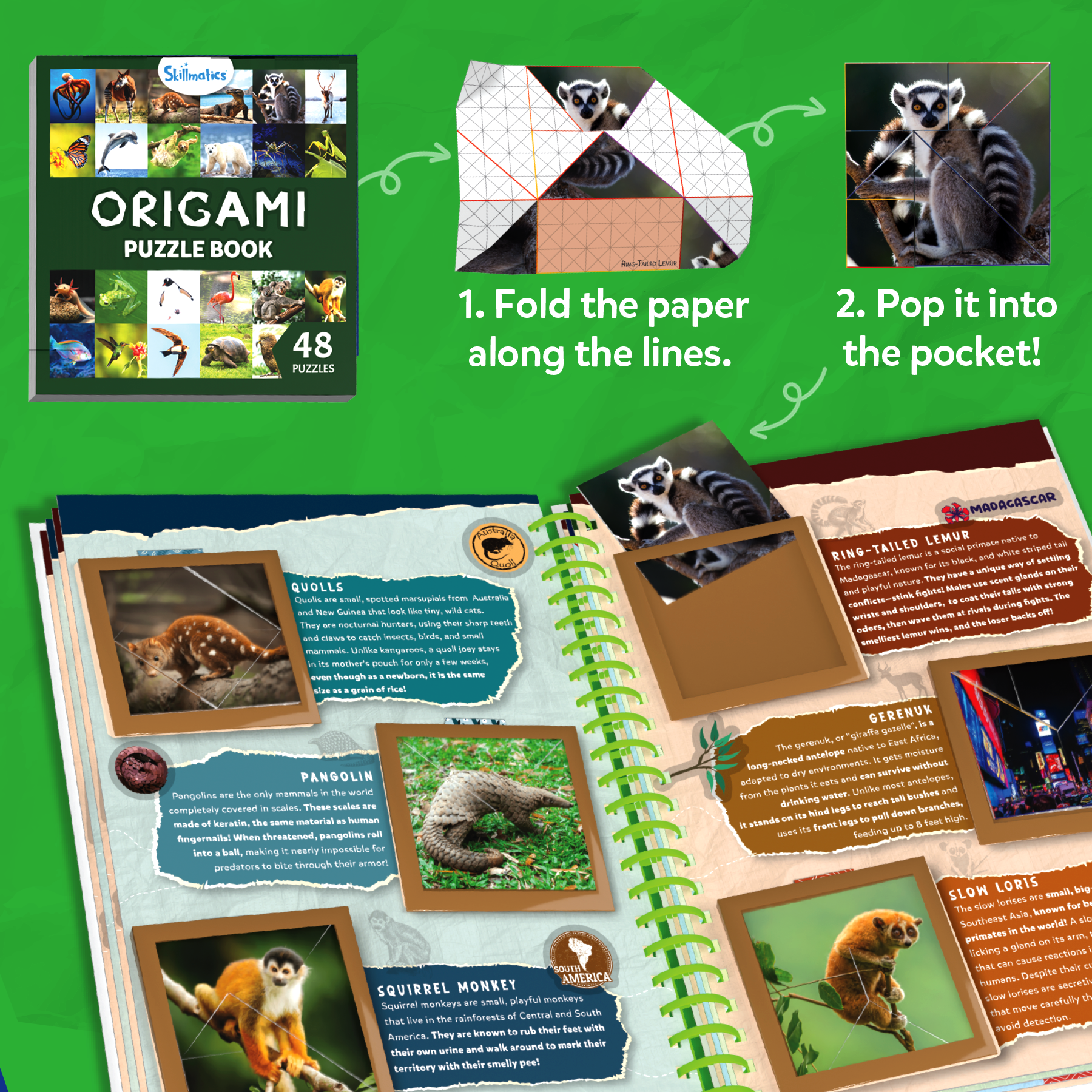 Skillmatics Origami Puzzle Book & Encyclopedia Scrapbook - DIY Craft & Activity Kit, Educational Toy with 48 Animal Puzzles, Fun Learning for Kids Ages 6, 7, 8, 9, 10 & Up