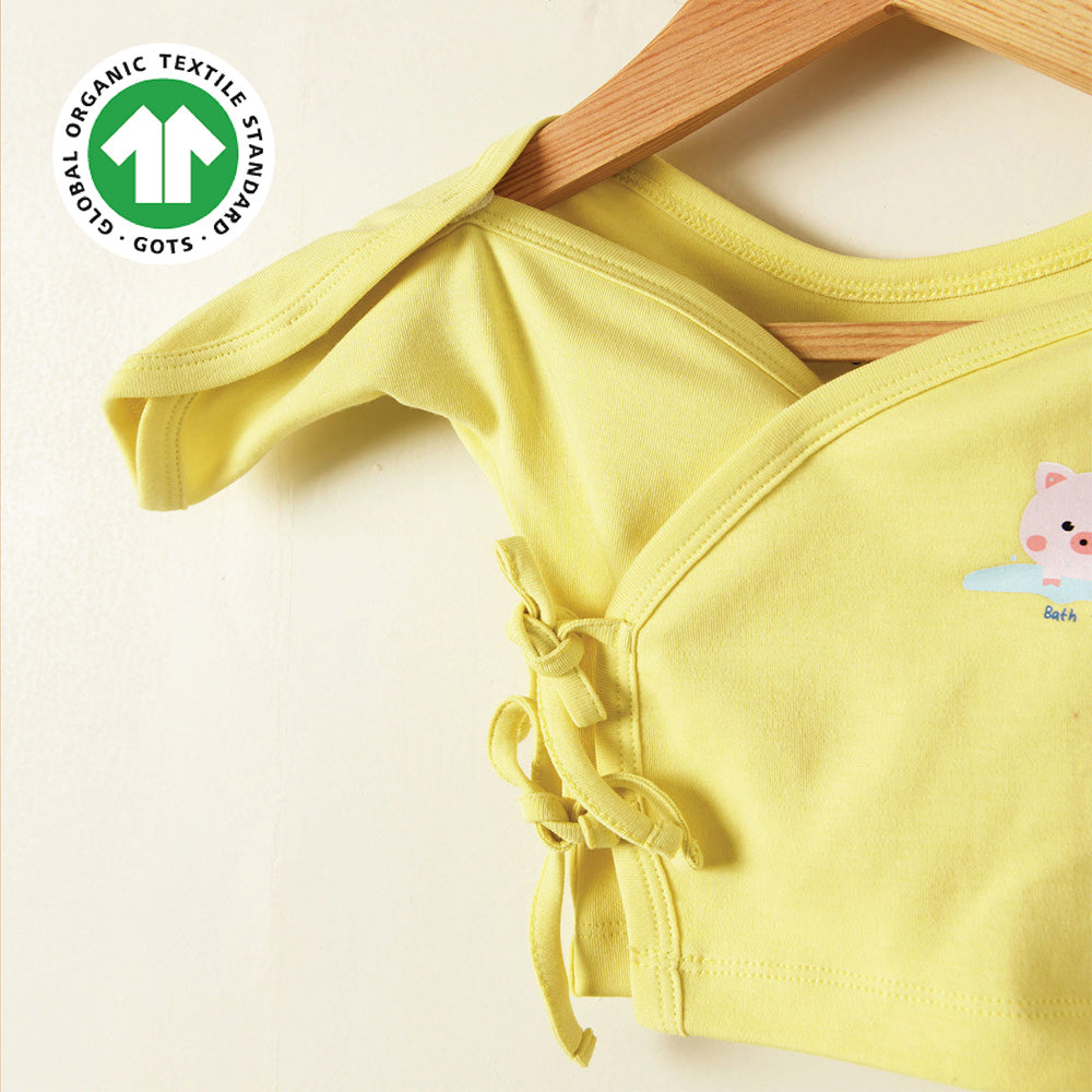 Greendigo 100% Organic Cotton Yellow Kimono Top For Premature Baby Boys And Baby Girls