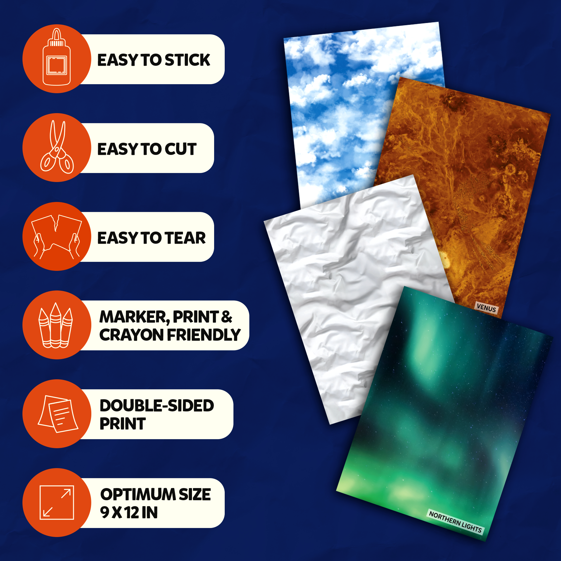 Skillmatics Space Construction Paper for Kids - 60 Double-Sided Printed Sheets (9x12), Textured Craft Paper for Art Projects, STEM Activities, DIY Crafts, Scrapbooking, Classroom & School Supplies