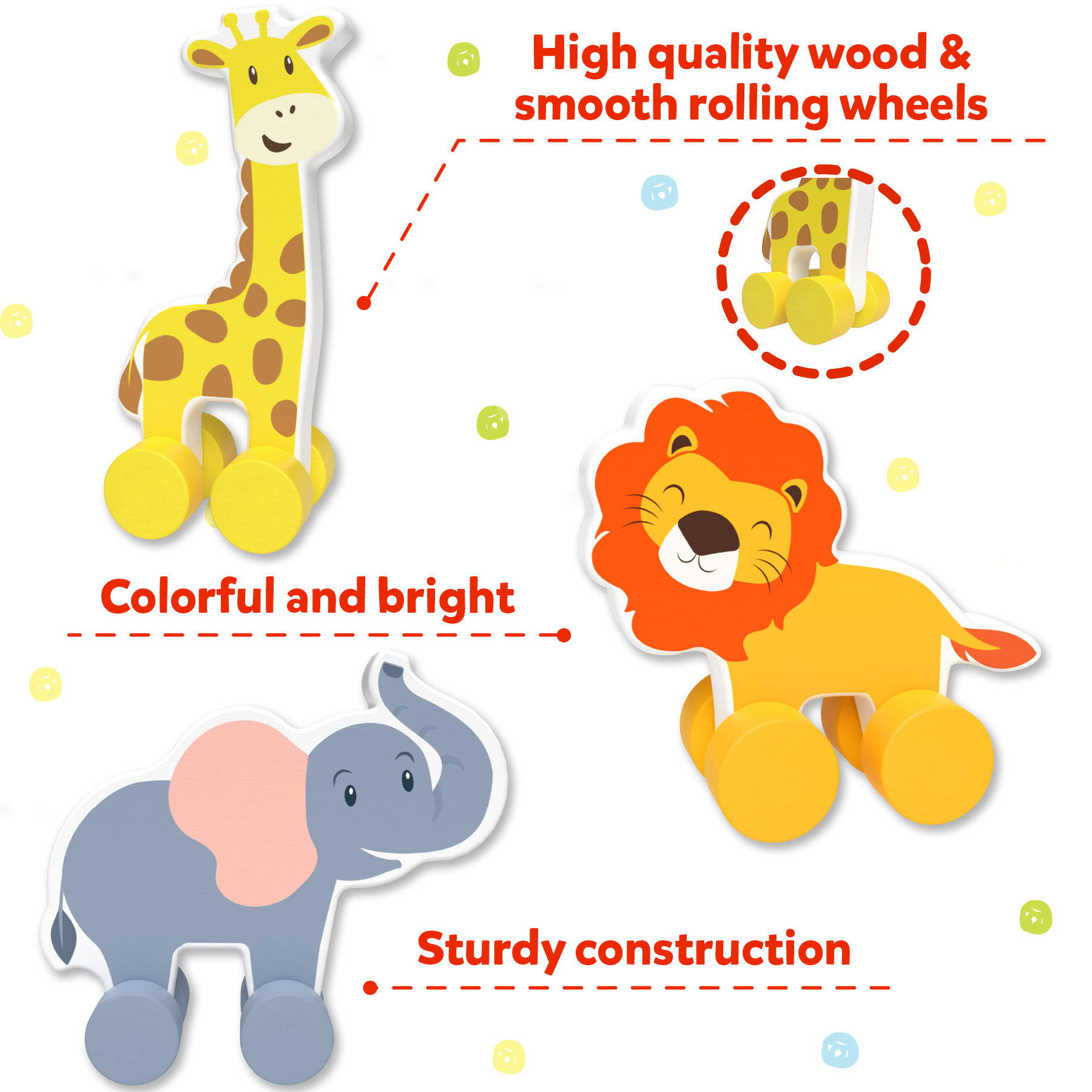 Skillmatics Wooden Animal Toys on Wheels, Imaginative Play for Toddlers, Educational Gifts for Infants 9 Months to 3 Years
