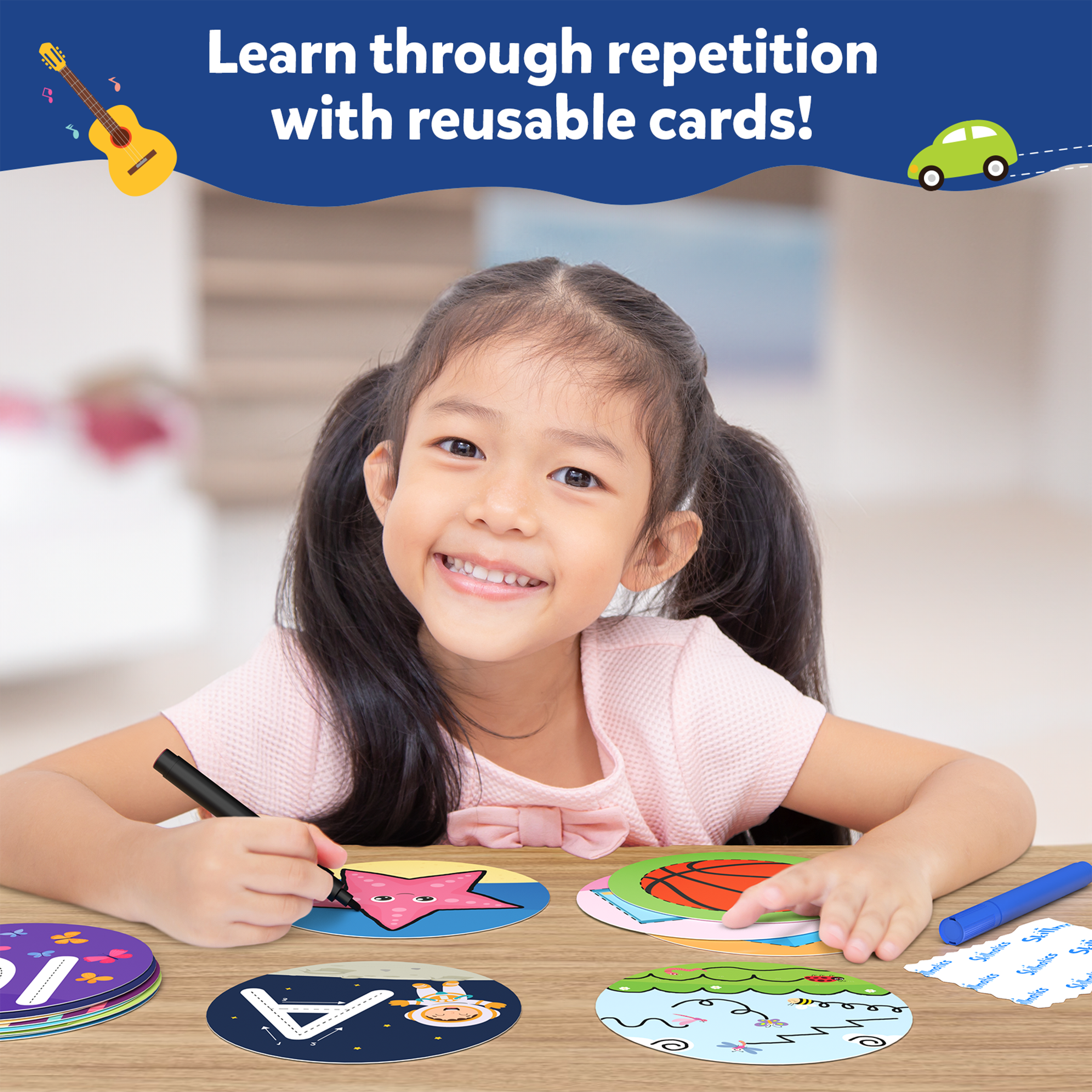 Skillmatics Write & Learn Cards for Toddlers - Letters, Numbers, Patterns & Shapes, Preschool Learning, Reusable Cards, Travel Toys, Gifts for Kids Ages 3, 4, 5, 6