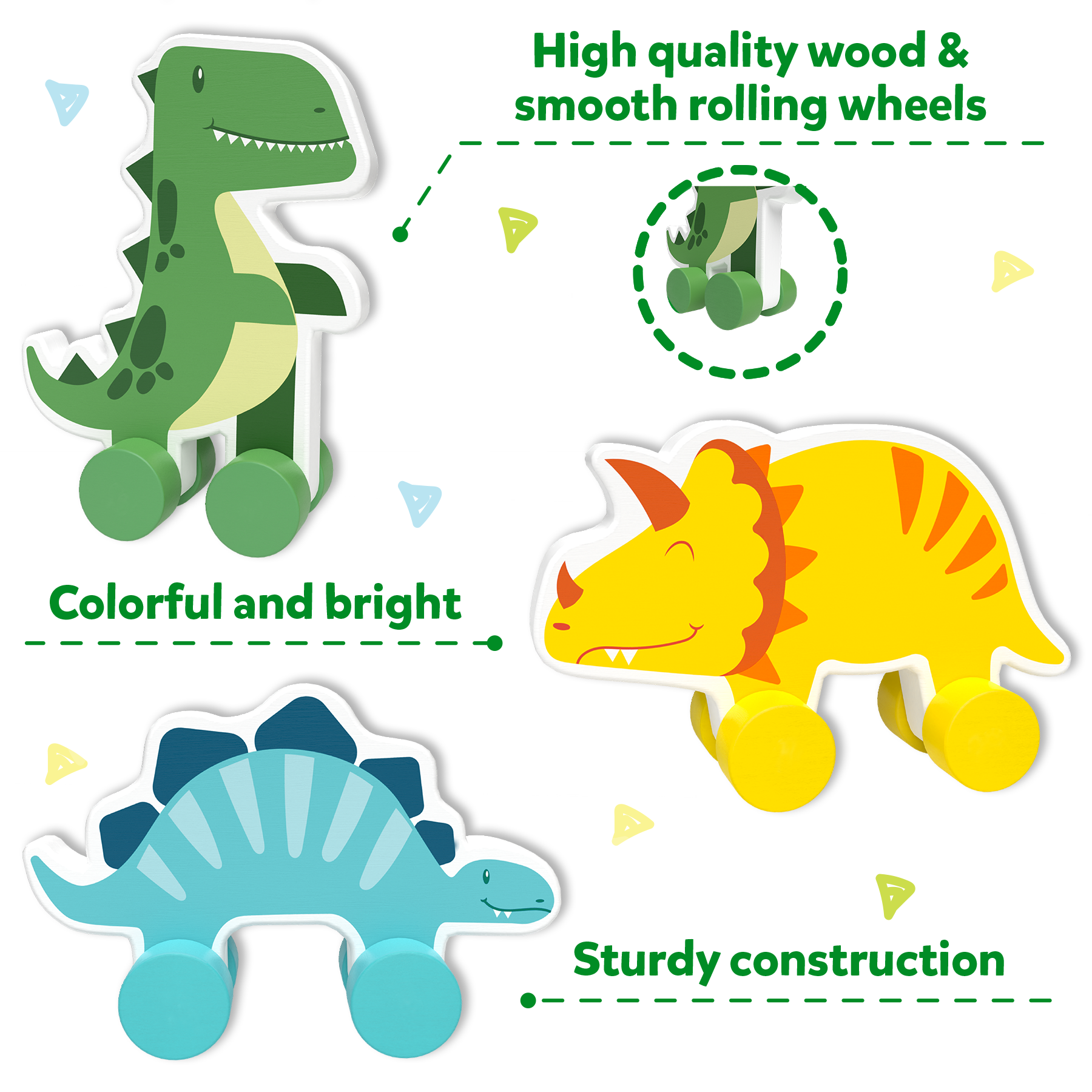 Skillmatics Wooden Dinosaur Toys on Wheels, Imaginative Play for Toddlers, Educational Gifts for Infants 9 Months to 3 Years