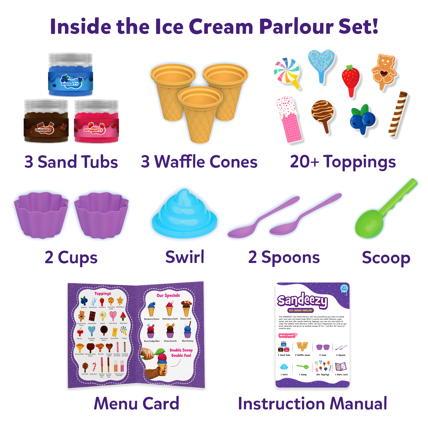 Skillmatics Sand Ice Cream Parlour Set - Sensory Toy & Pretend Dessert Shop Play Kit for Kids, Creative Sand Art Activity with Cones, Cups & Toppings, Gifts for Boys & Girls Ages 3, 4, 5, 6, 7