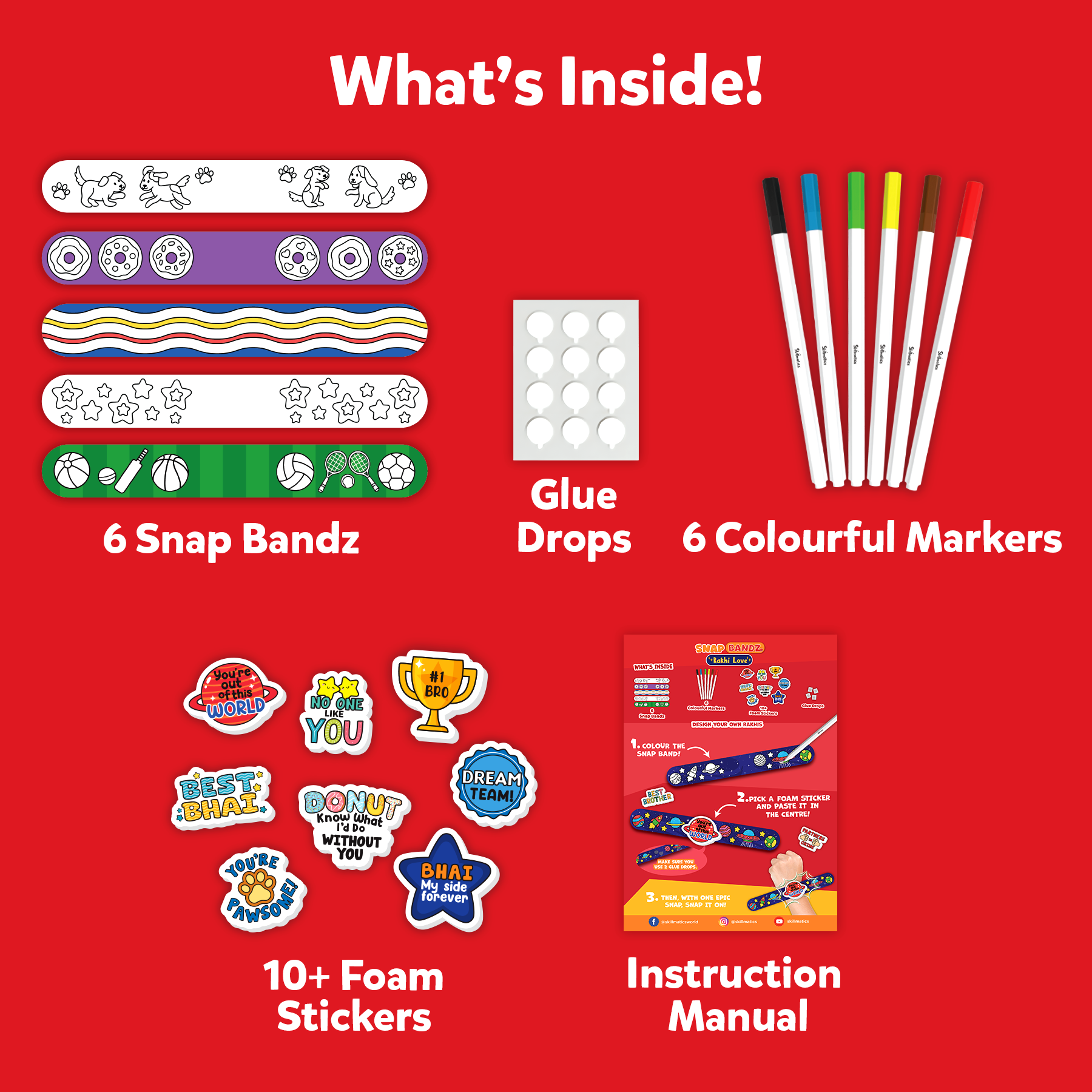 Skillmatics Craft Activity - Snap Bandz, Sibling Love, DIY Art & Craft Activity, Mess-Free, Creative Kit, 6 Bands (8.6"), Gifts for Kids Ages 4, 5, 6, 7, 8, 9, 10