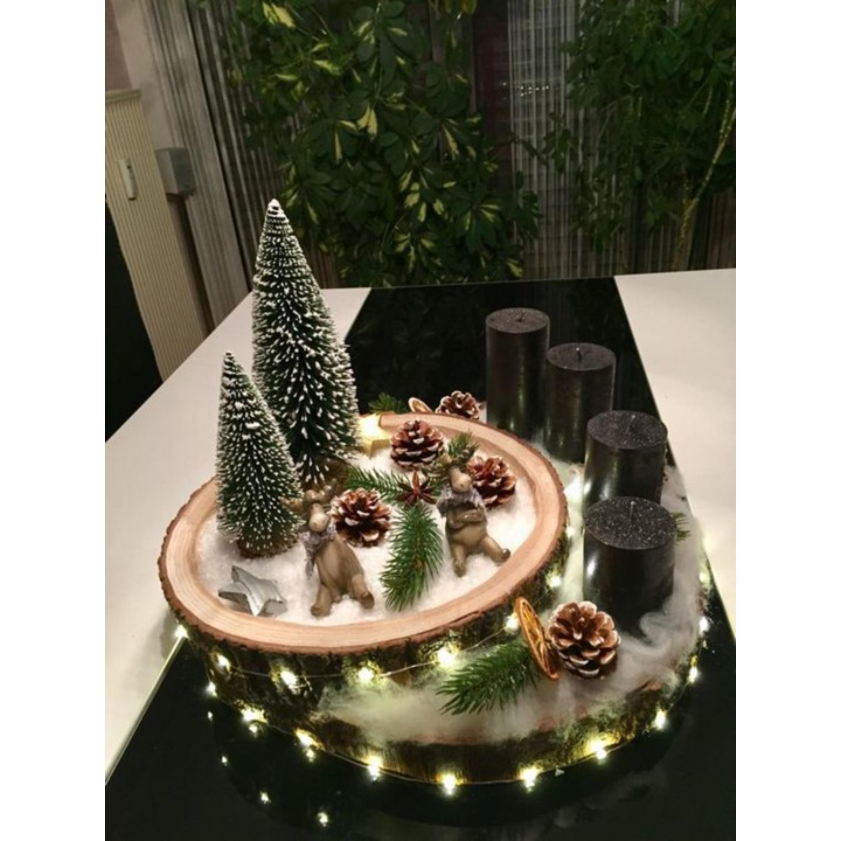 SWEN JANE Tabletop Christmas Tree With Frosting And Wooden Base, Pack Of 3