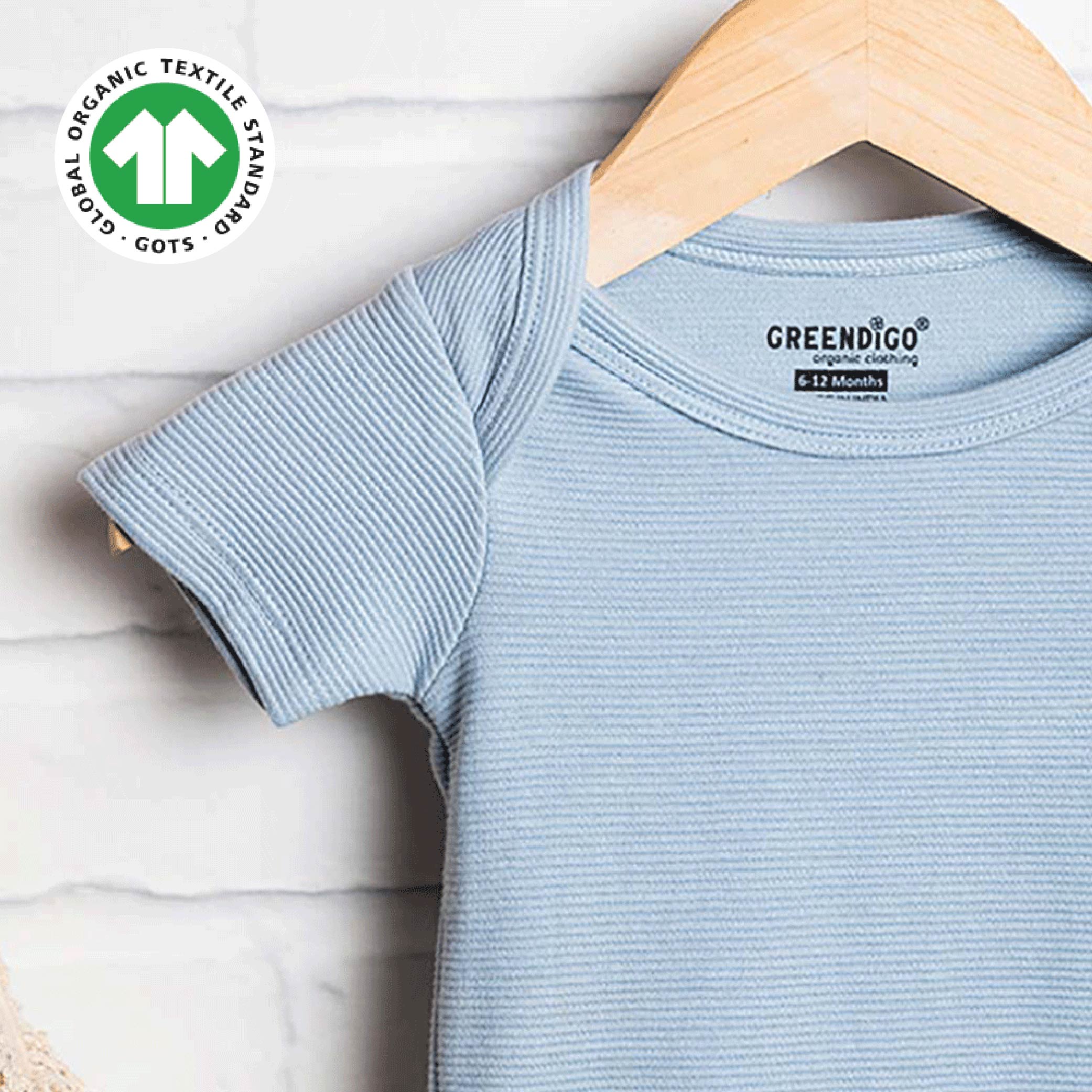 Greendigo 100% Organic Cotton Blue Solid Bodysuit For New Born Baby Boys And Baby Girls