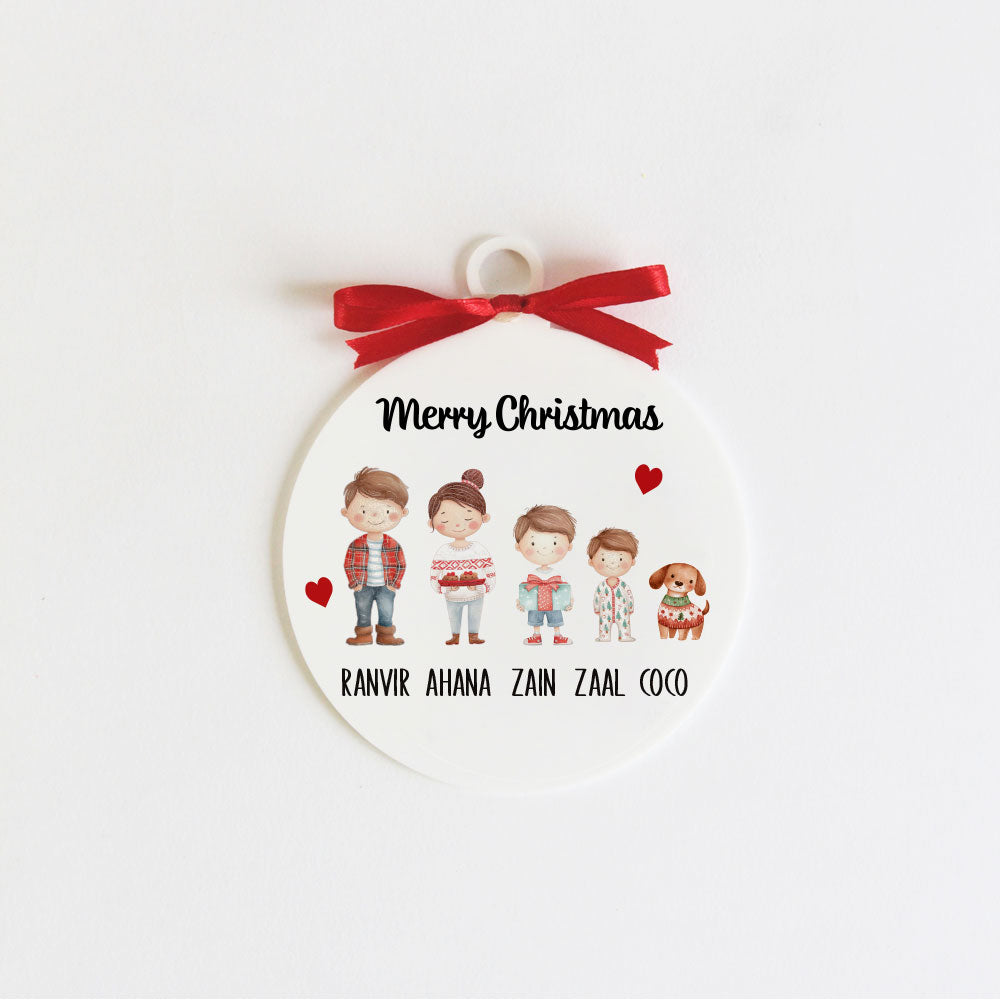Christmas Family Ornament - 5 People/Pets