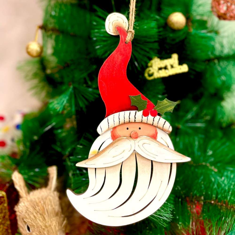 Large Wooden Long Hat Santa Ornament