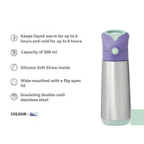 b.box Insulated Straw Sipper Drink Water Bottle 500ml Lilac Pop Purple