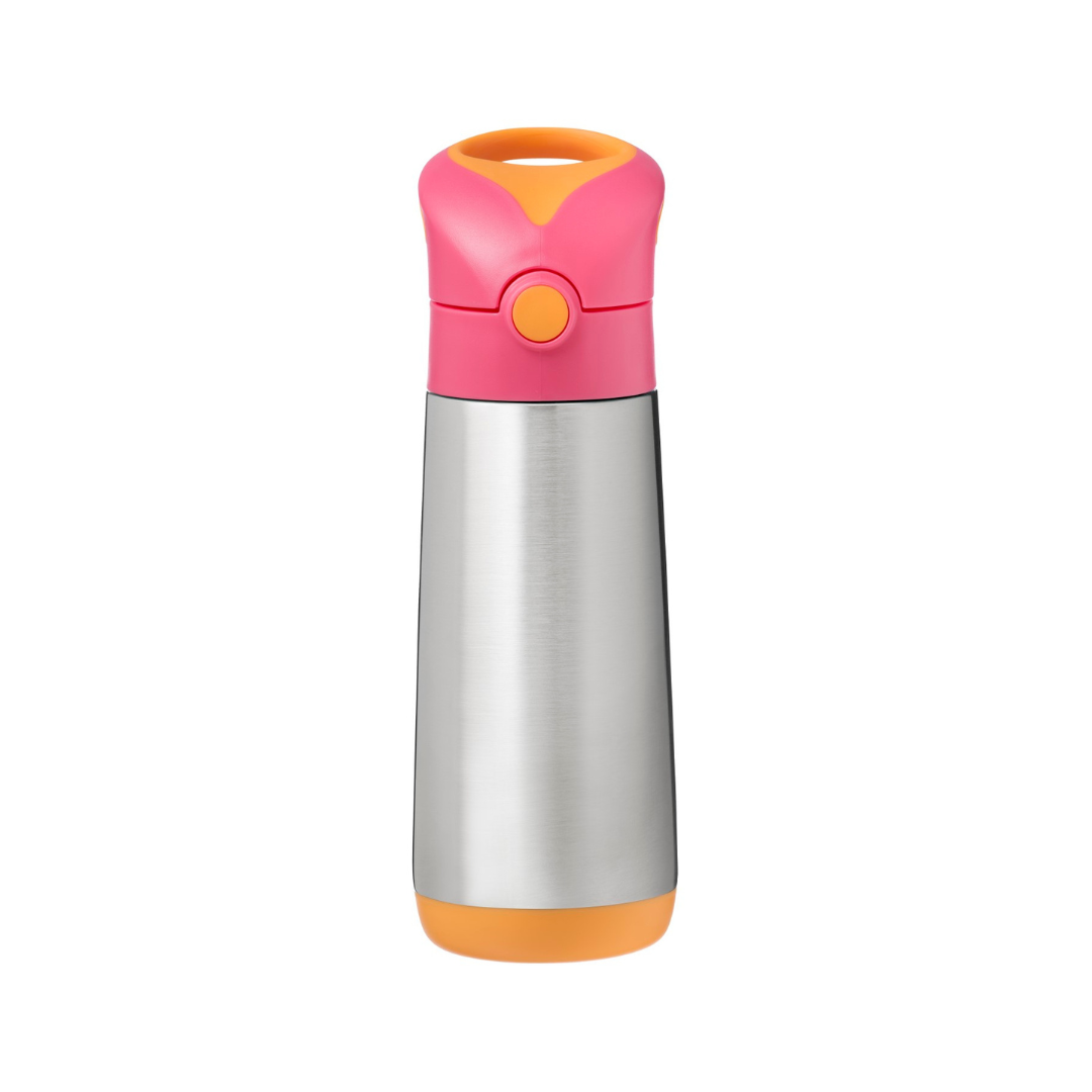 b.box Insulated Straw Sipper Drink Water Bottle 500ml- Strawberry Shake PInk Orange