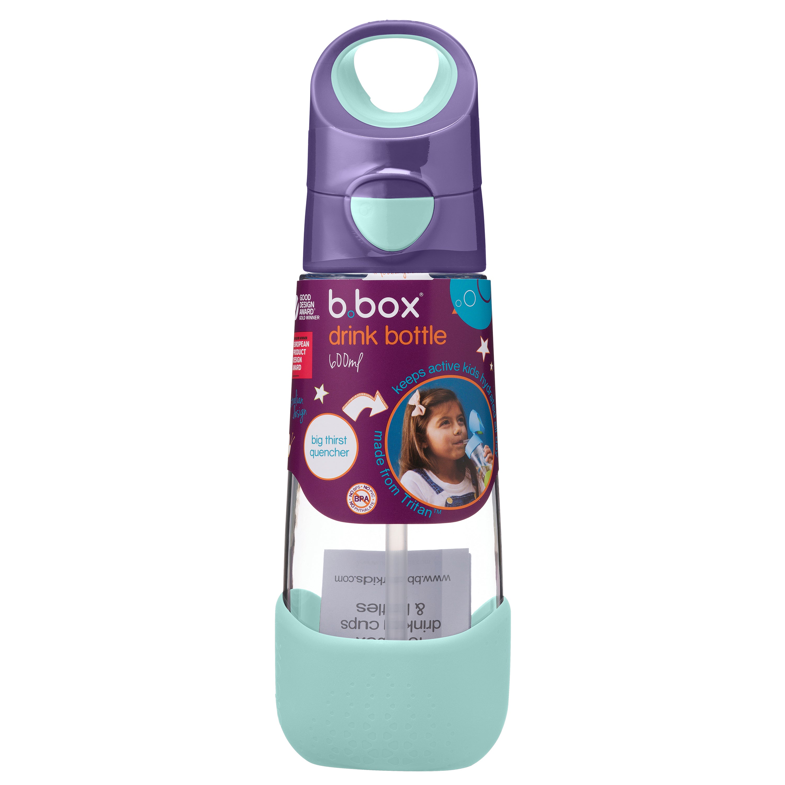 b.box Tritan Straw Drink Bottle 600ml Lilac Pop Purple
