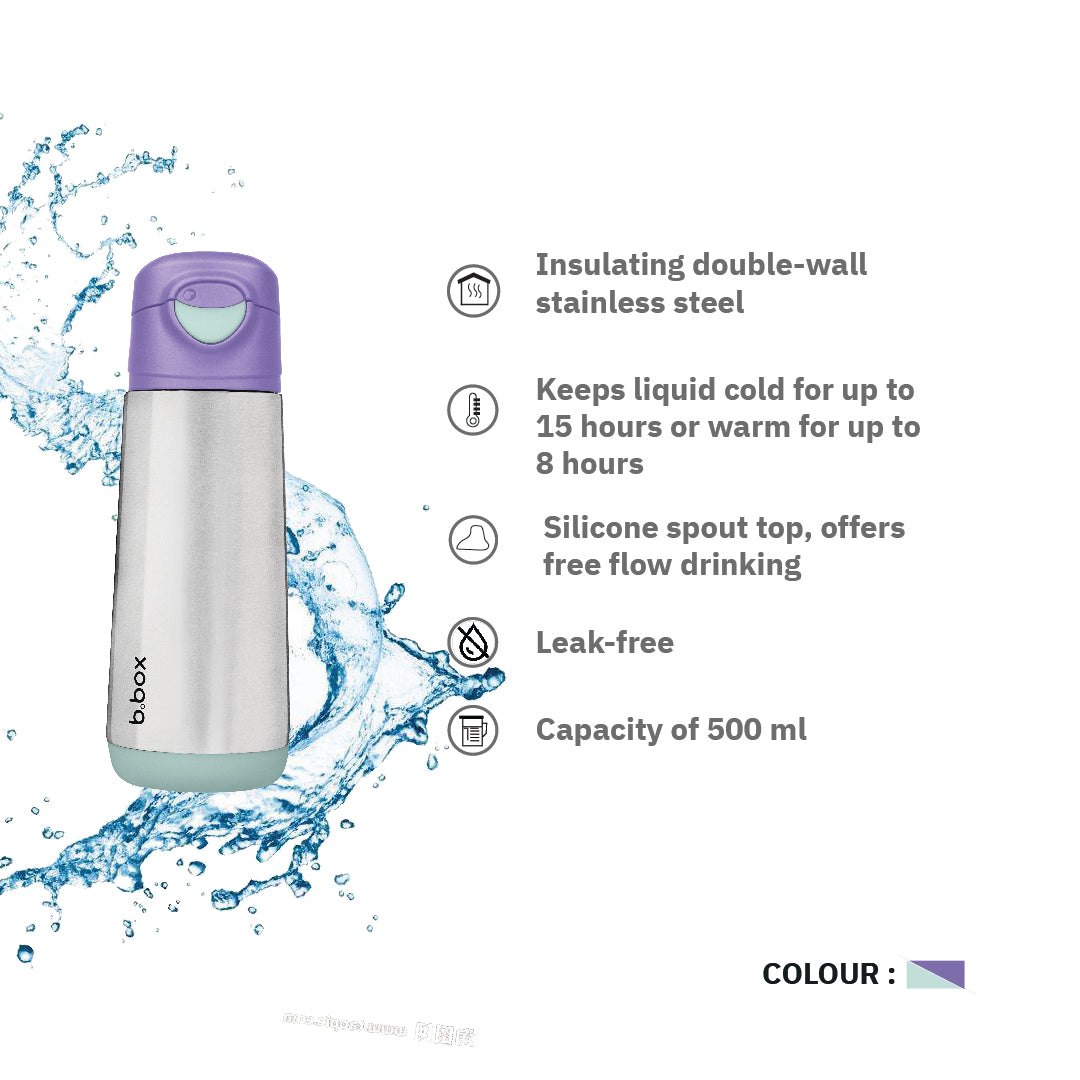 b.box Insulated Sport Spout Drink Water Bottle 500ml  Lilac Pop Purple