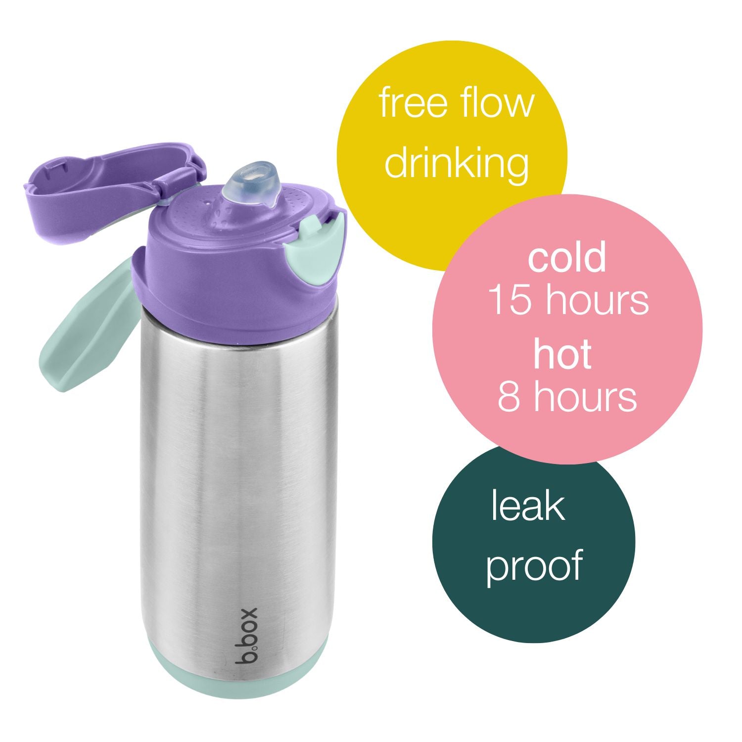 b.box Insulated Sport Spout Drink Water Bottle 500ml  Lilac Pop Purple