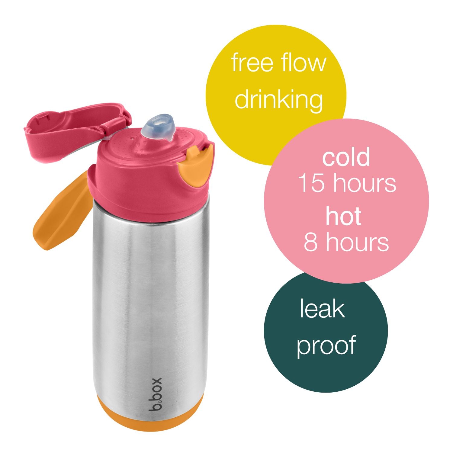 b.box Insulated Sport Spout Drink Water Bottle 500ml  Strawberry Shake PInk Orange