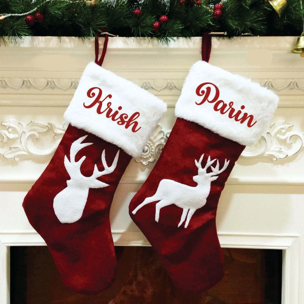 Babble Wrap Reindeer Furry Band Stocking- Set of 2