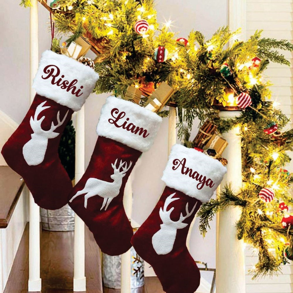 Babble Wrap Reindeer Furry Band Stocking- Set of 2