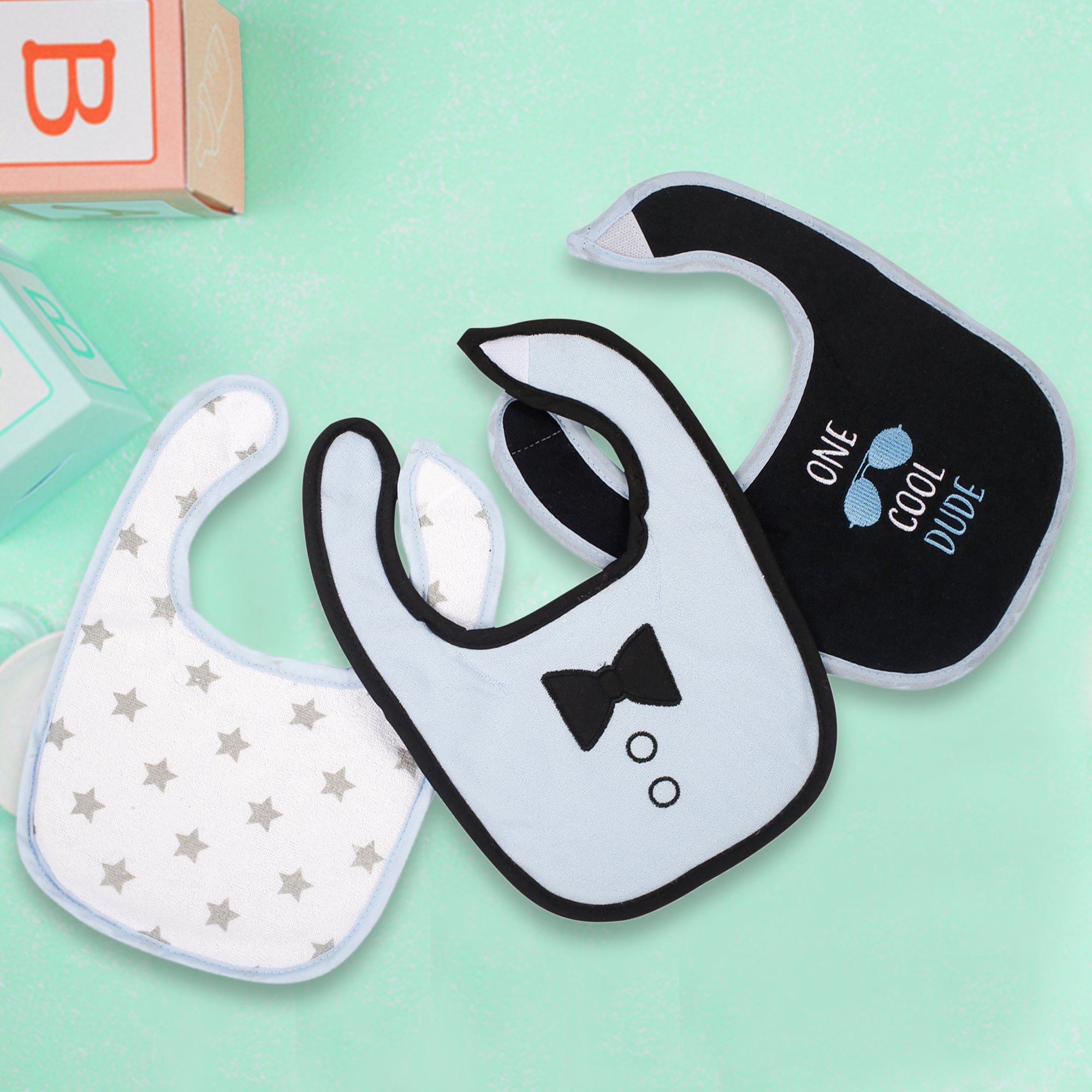 Cool Dude Black And Blue 3 Pk Bibs - Baby Moo