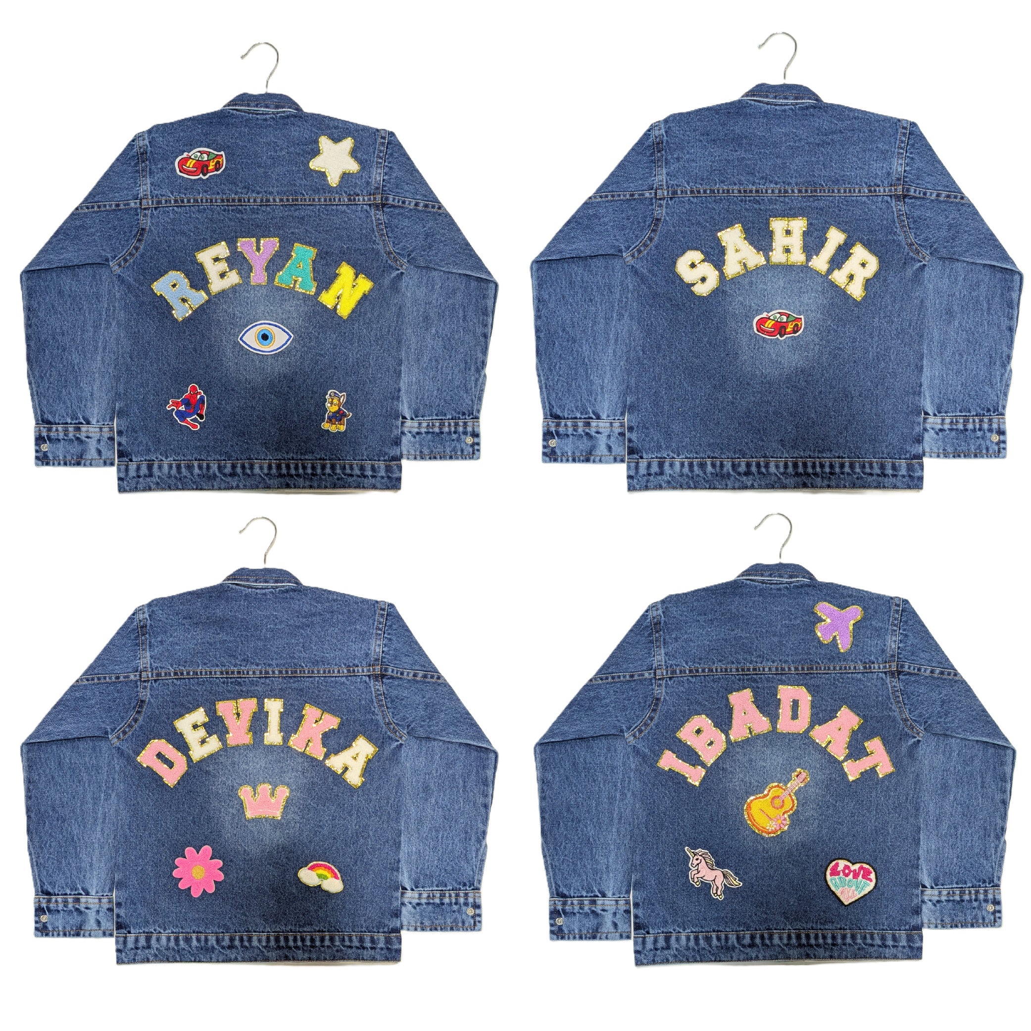 Custom Denim Jackets with Glitter Letter Patches