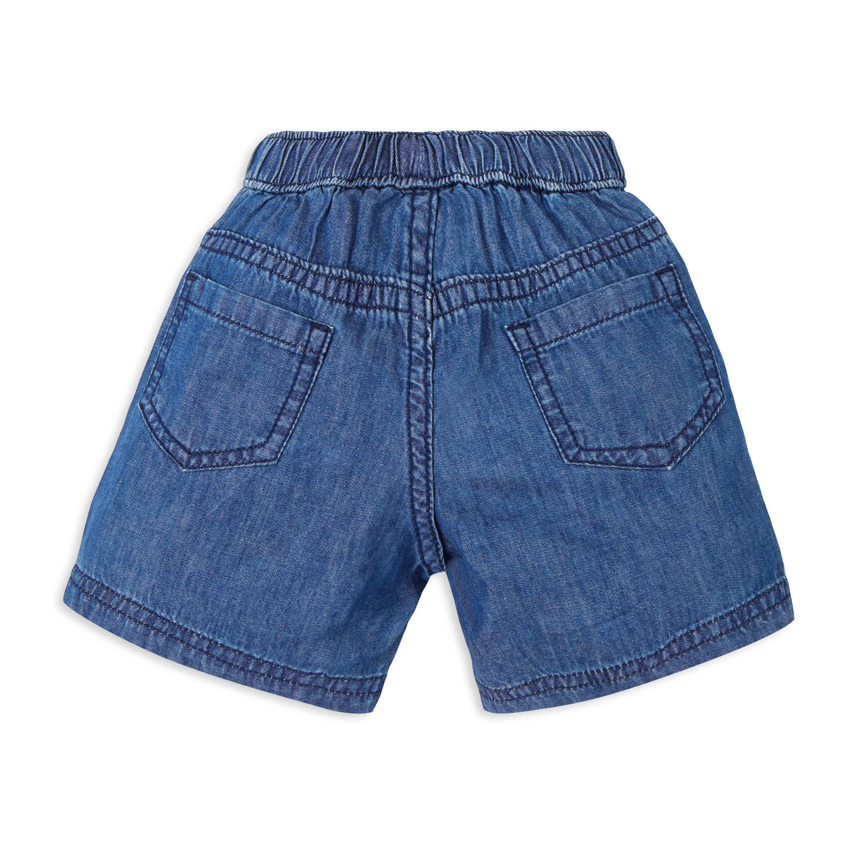 Puff Print Baby Boy Round Neck Tee with Denim Shorts - White & Blue