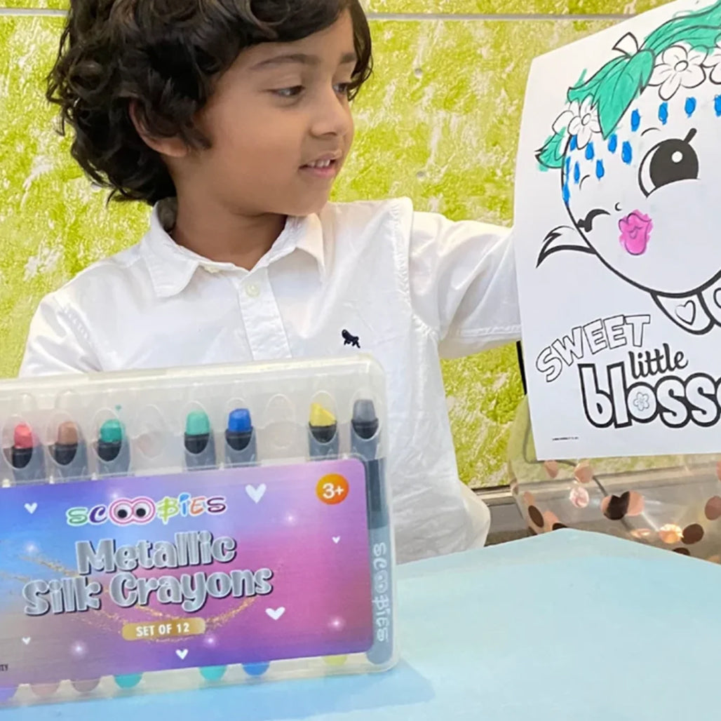 Metallic Silk Crayons | Water Soluable | 12 Flamboyant Shades | Vivid DIY Art & Craft | Safe & Skin Friendly