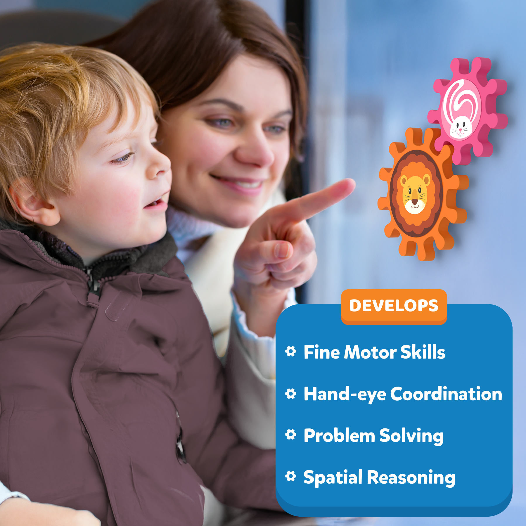 Skillmatics Spinny Gears for Babies - Fun Interlocking Spinning Gears, STEM & Sensory Toy, Suction Spinners for Windows, Table, Bath, Travel Toy, Gifts for Infants & Toddlers 6-36 Months, Set of 3