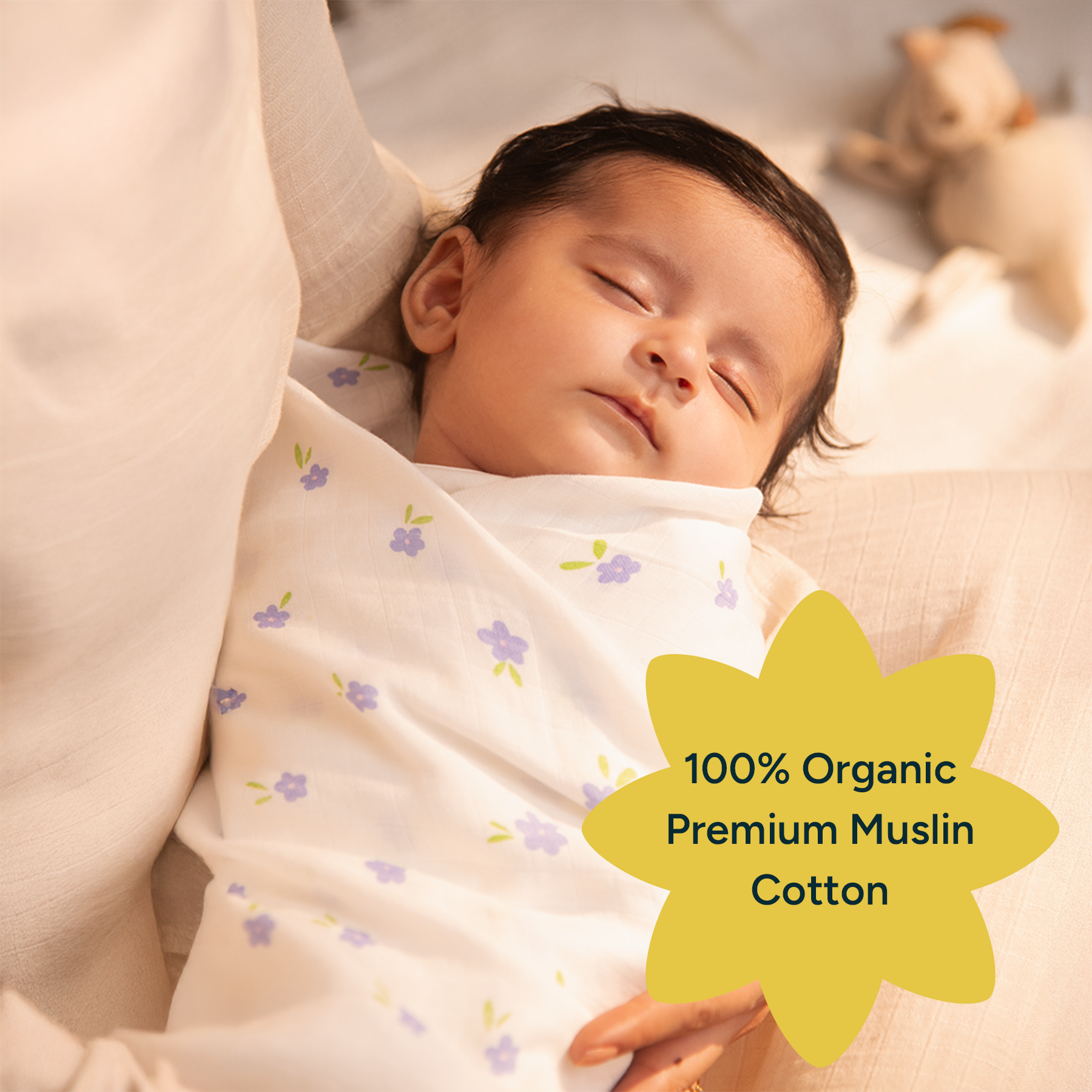 Nintara Baby Extra-Large Swaddle - 100% Organic Premium Muslin Cotton, 47" x 47" (119 cm x 119 cm), Ultra-Soft, Breathable & Lightweight, Multipurpose, Unisex, Hypoallergenic, Gifts for Newborn Babies