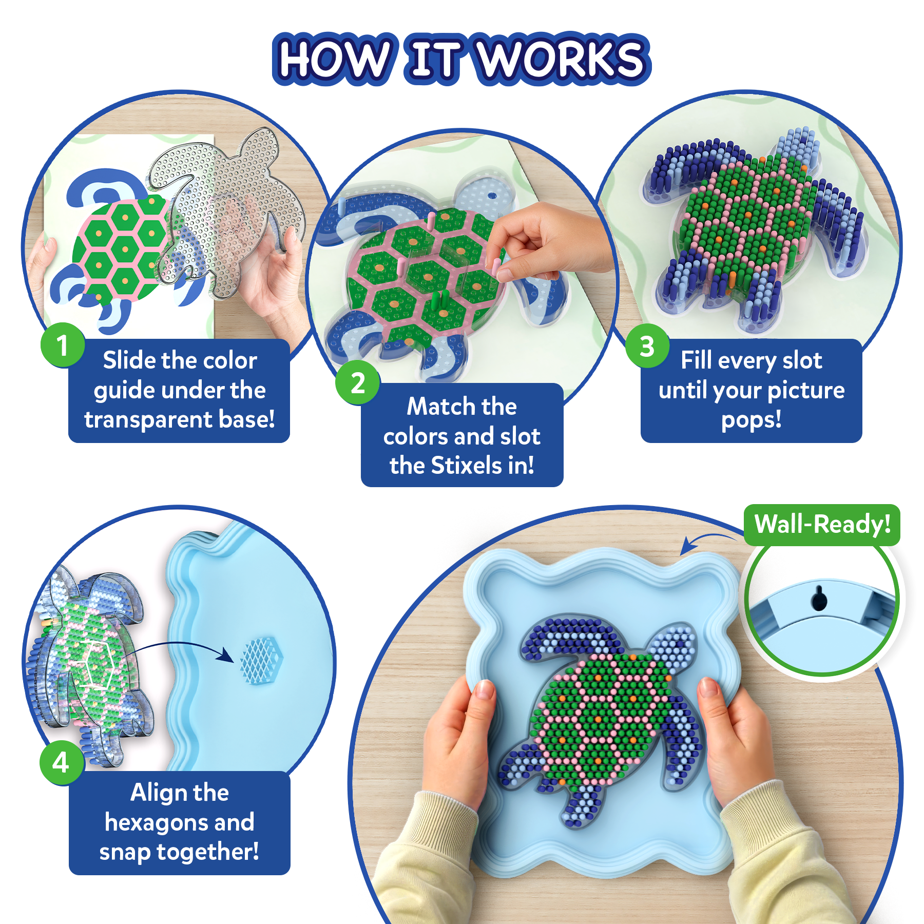 Step-by-step guide on how to use a beading kit to create a turtle design.