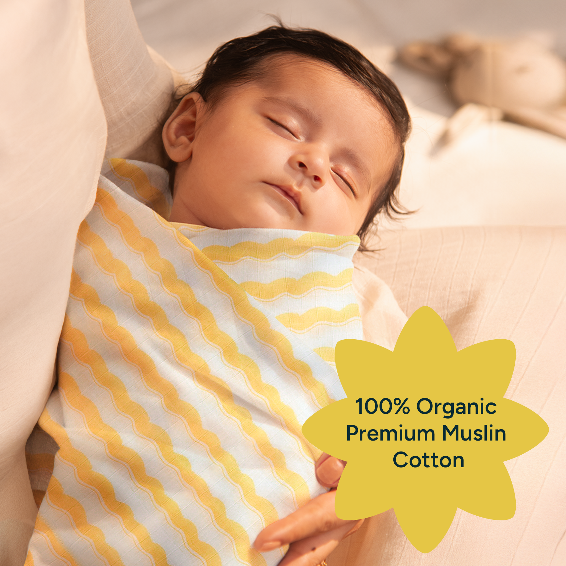 Nintara Baby Extra-Large Swaddle - 100% Organic Premium Muslin Cotton, 47" x 47" (119 cm x 119 cm), Ultra-Soft, Breathable & Lightweight, Multipurpose, Unisex, Hypoallergenic, Gifts for Newborn Babies