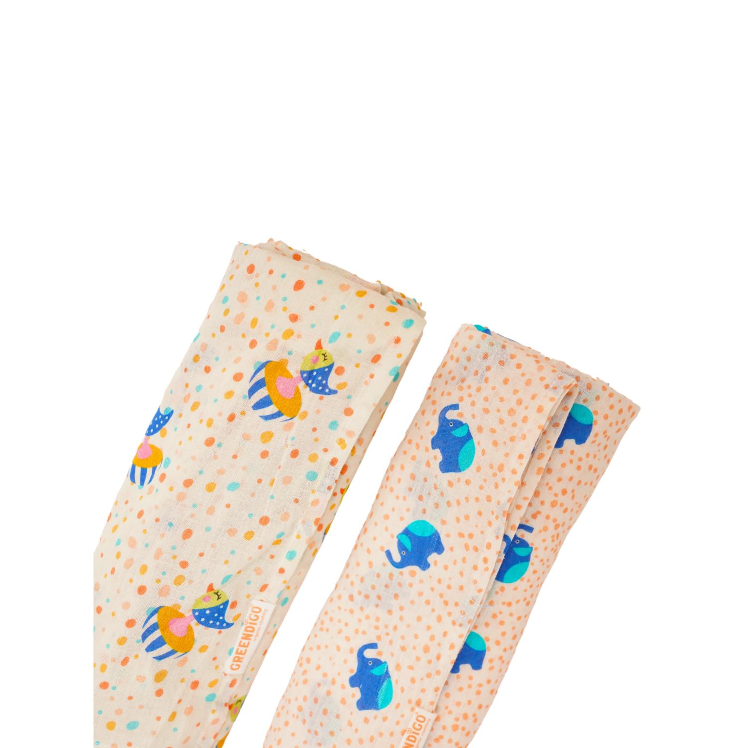 Greendigo Cotton Muslin Swaddle Wrap for New Born 100 x 100 cm, (Pack of 2) - Multicolor