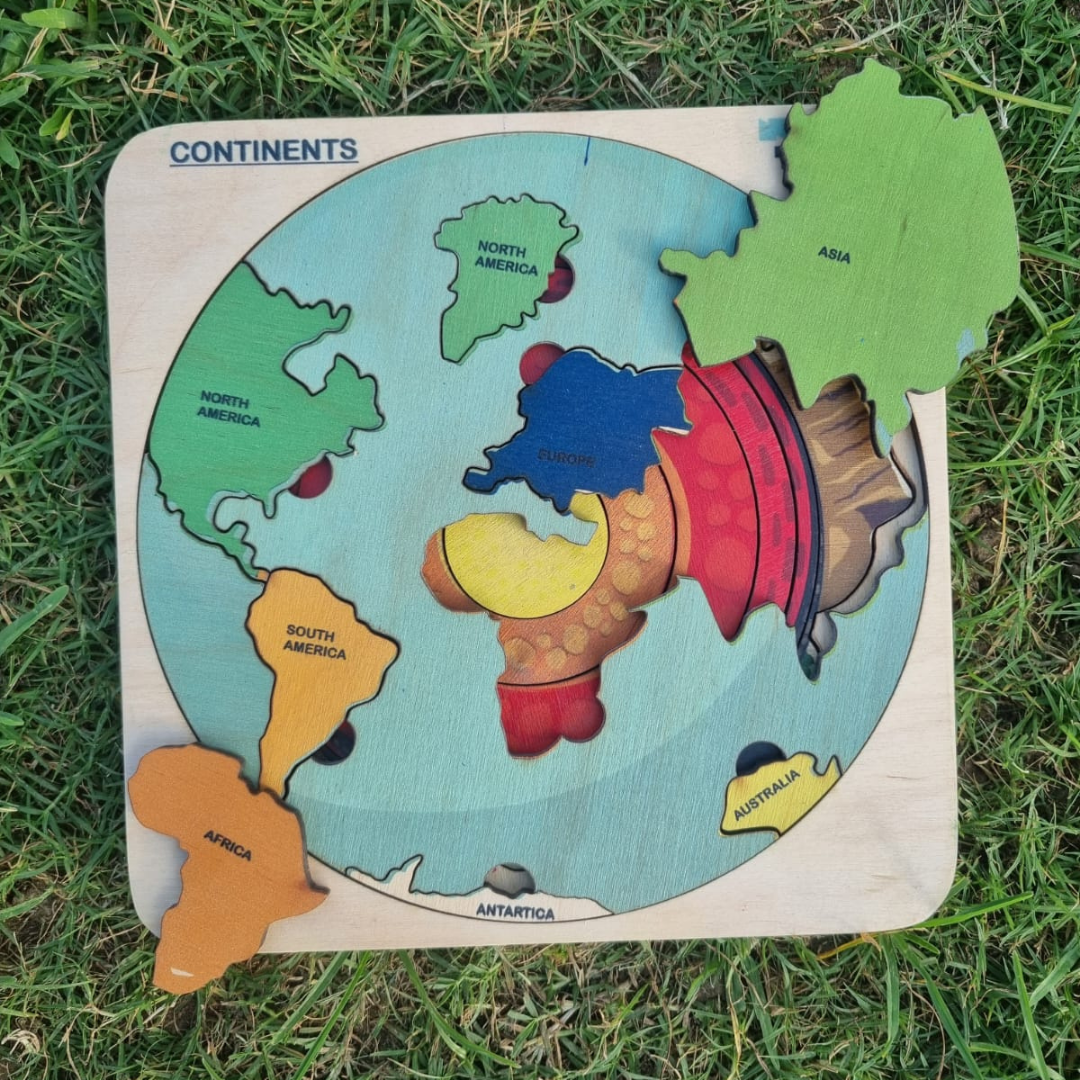 World Map With Continents & Earth Core | Geography Puzzles for Kids | Montessori Wooden Puzzle