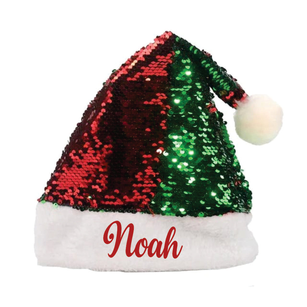 Personalised Sequins Santa Caps - (Green And Red)