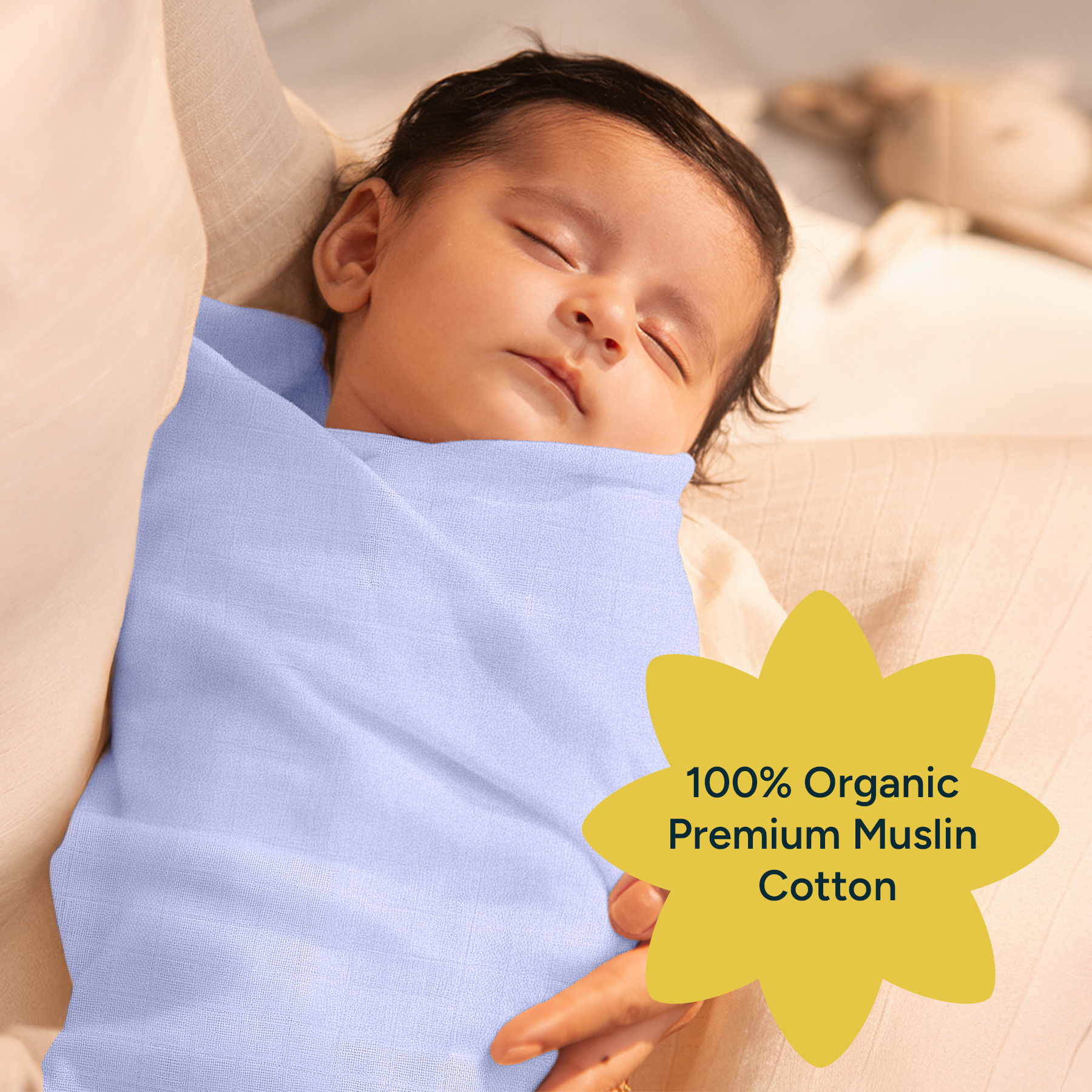 Nintara Baby Extra-Large Swaddle - 100% Organic Premium Muslin Cotton, 47" x 47" (119 cm x 119 cm), Ultra-Soft, Breathable & Lightweight, Multipurpose, Unisex, Hypoallergenic, Gifts for Newborn Babies