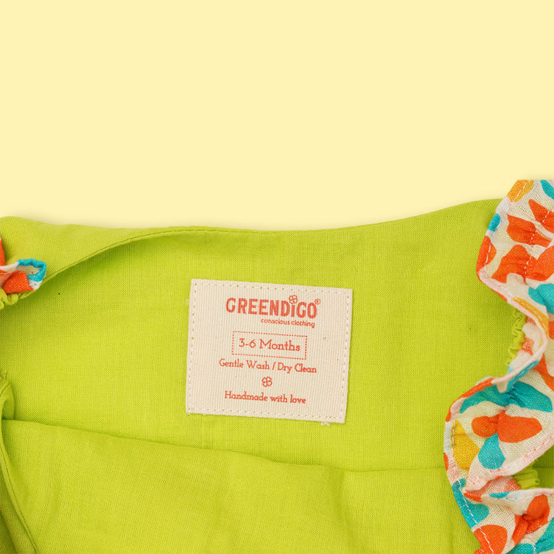 Greendigo Organic Cotton Pack Of 1 Frock For Newborn Baby Girls - Green