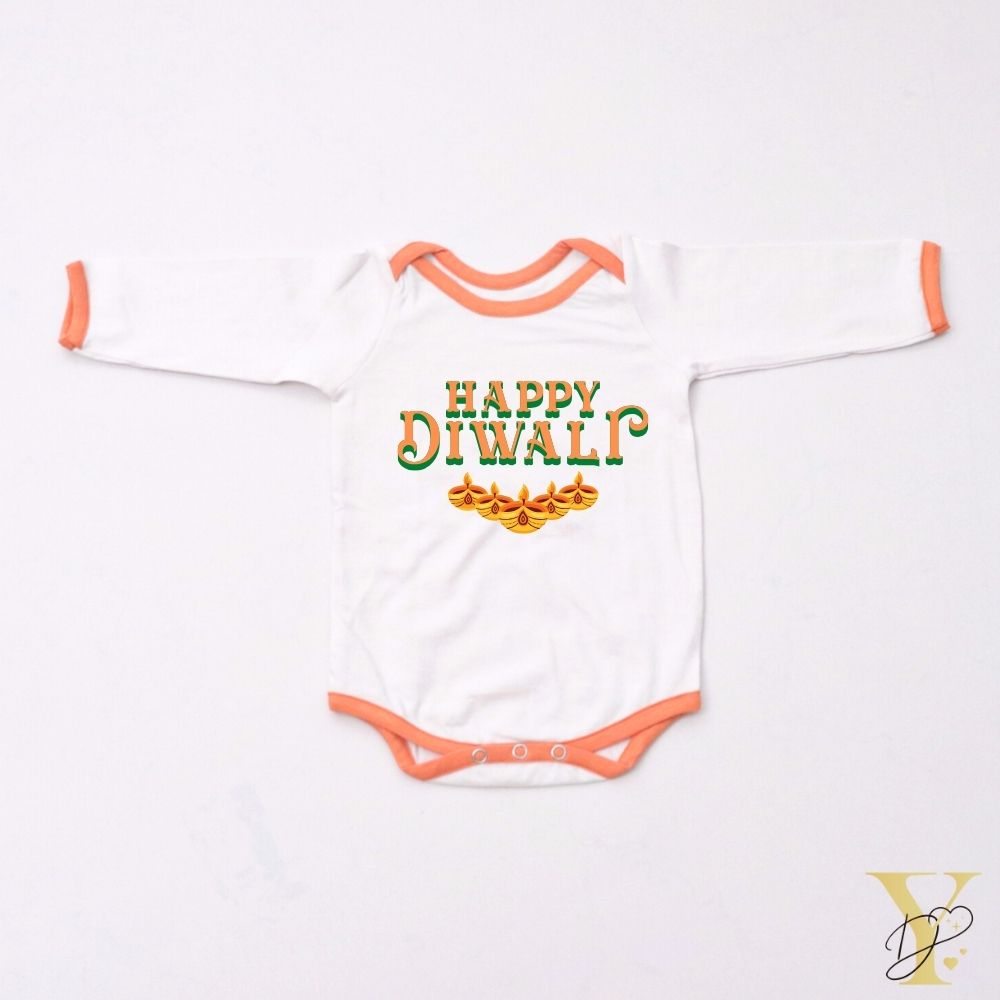 Happy Diwali Personalised Bodysuit - Full Sleeves (Orange Love)