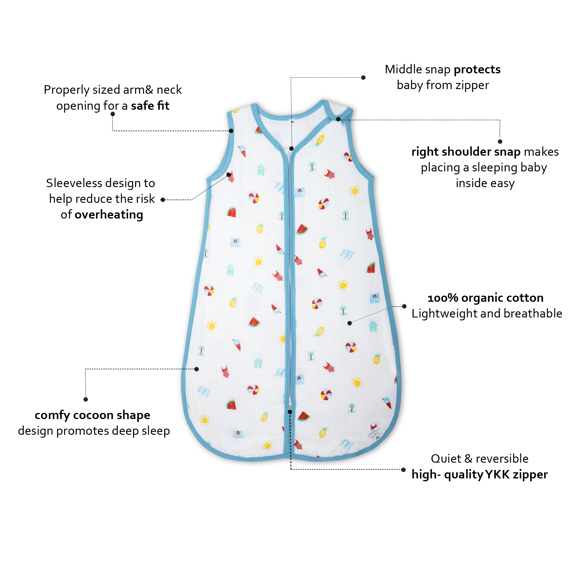 Theoni 100%  Cotton Muslin Baby Sleeping Bag - Holiday Hues