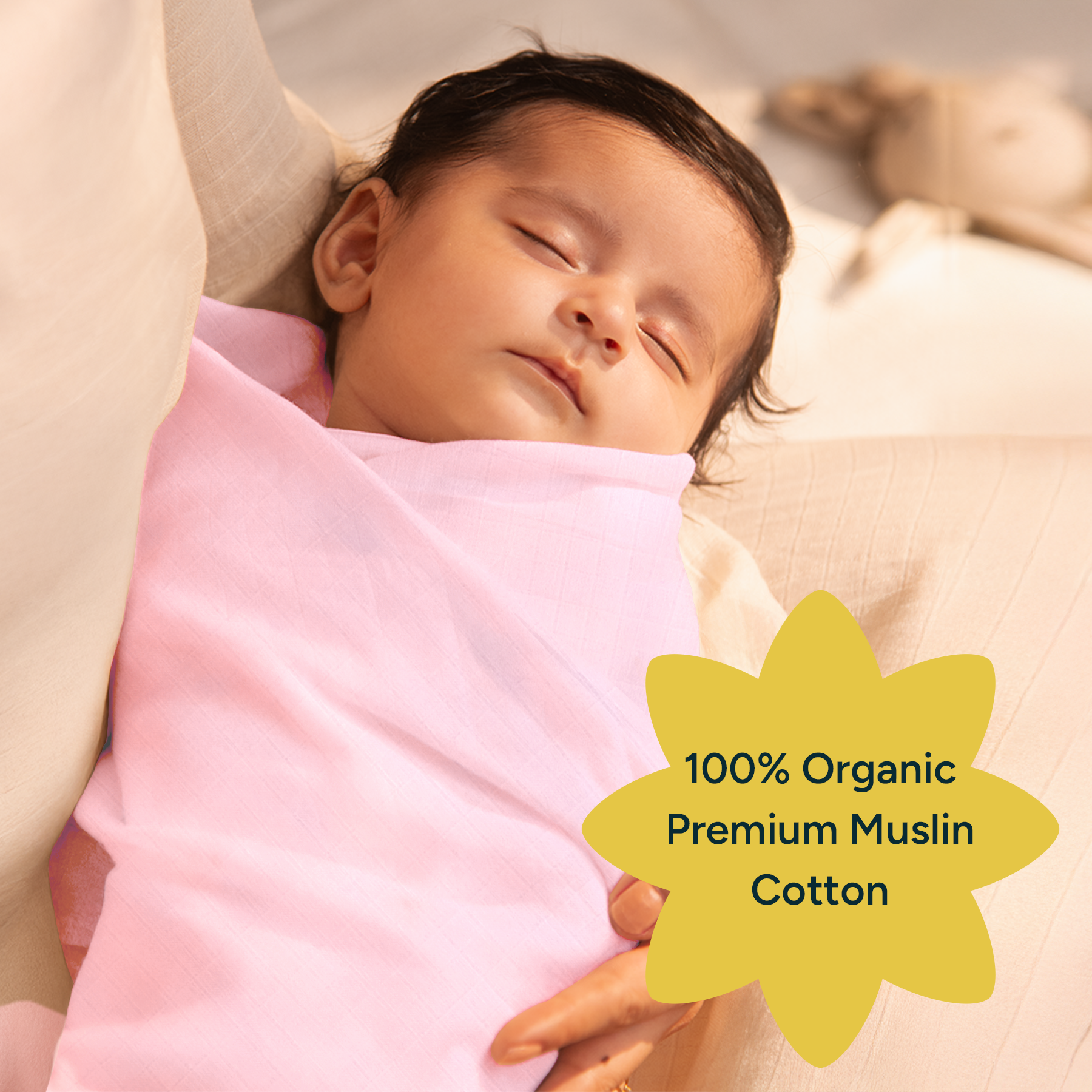 Nintara Baby Extra-Large Swaddle - 100% Organic Premium Muslin Cotton, 47" x 47" (119 cm x 119 cm), Ultra-Soft, Breathable & Lightweight, Multipurpose, Unisex, Hypoallergenic, Gifts for Newborn Babies