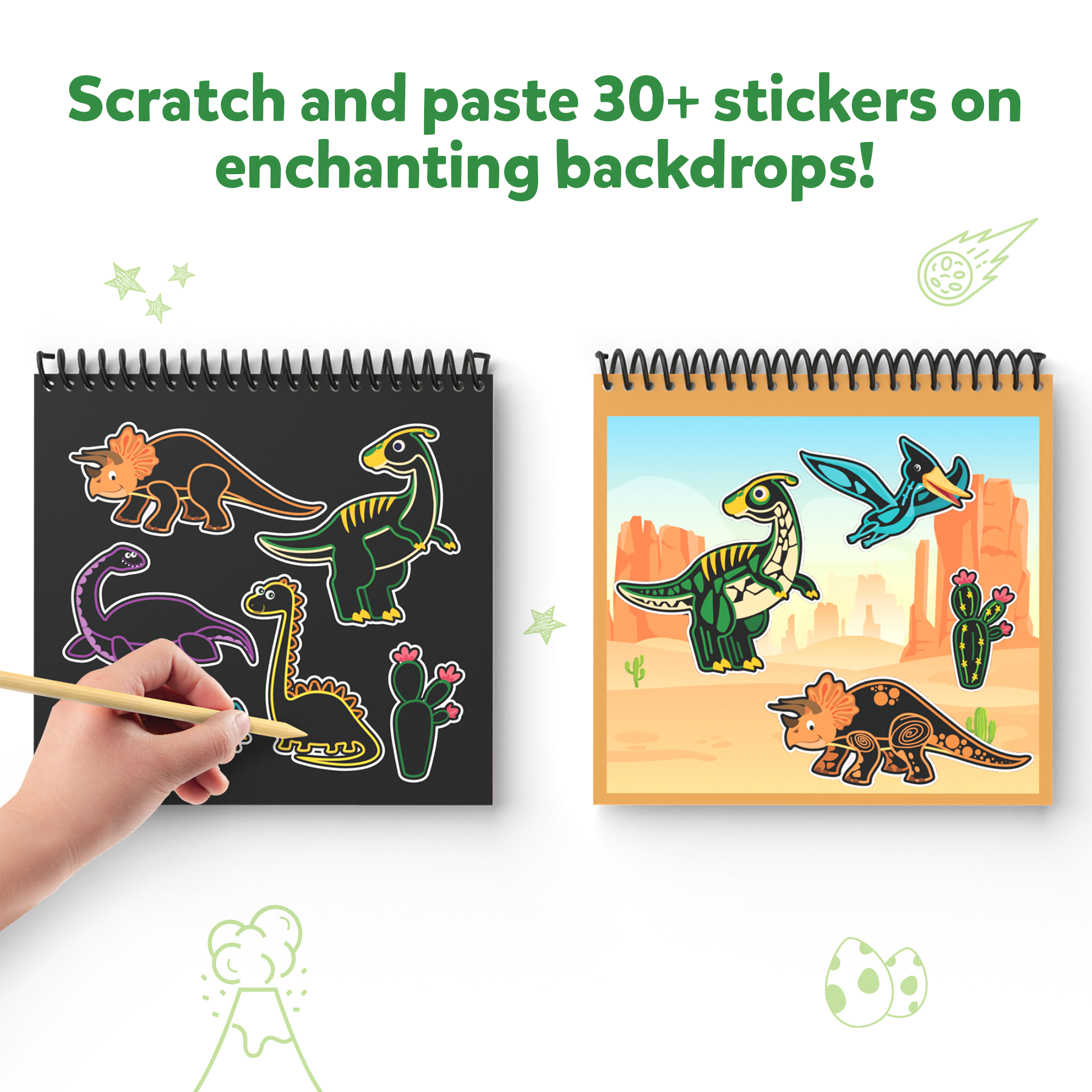 Skillmatics Magical Scratch Art Book for Kids - Dinosaurs, Craft Kits & Supplies, DIY Activity & Stickers, Gifts for Toddlers, Girls & Boys Ages 3, 4, 5, 6, 7, 8, Travel Toys