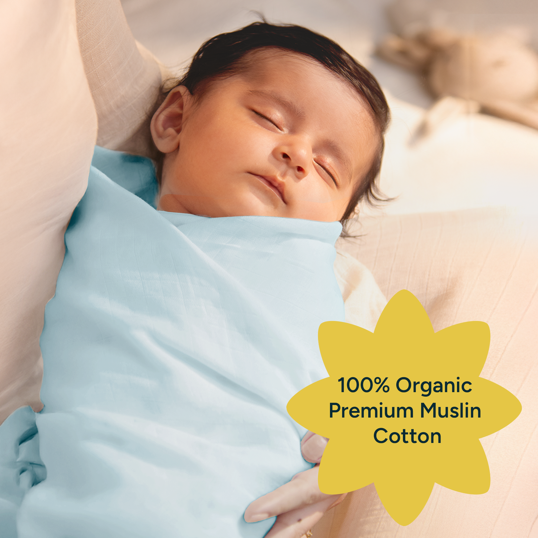 Nintara Baby Extra-Large Swaddle - 100% Organic Premium Muslin Cotton, 47" x 47" (119 cm x 119 cm), Ultra-Soft, Breathable & Lightweight, Multipurpose, Unisex, Hypoallergenic, Gifts for Newborn Babies