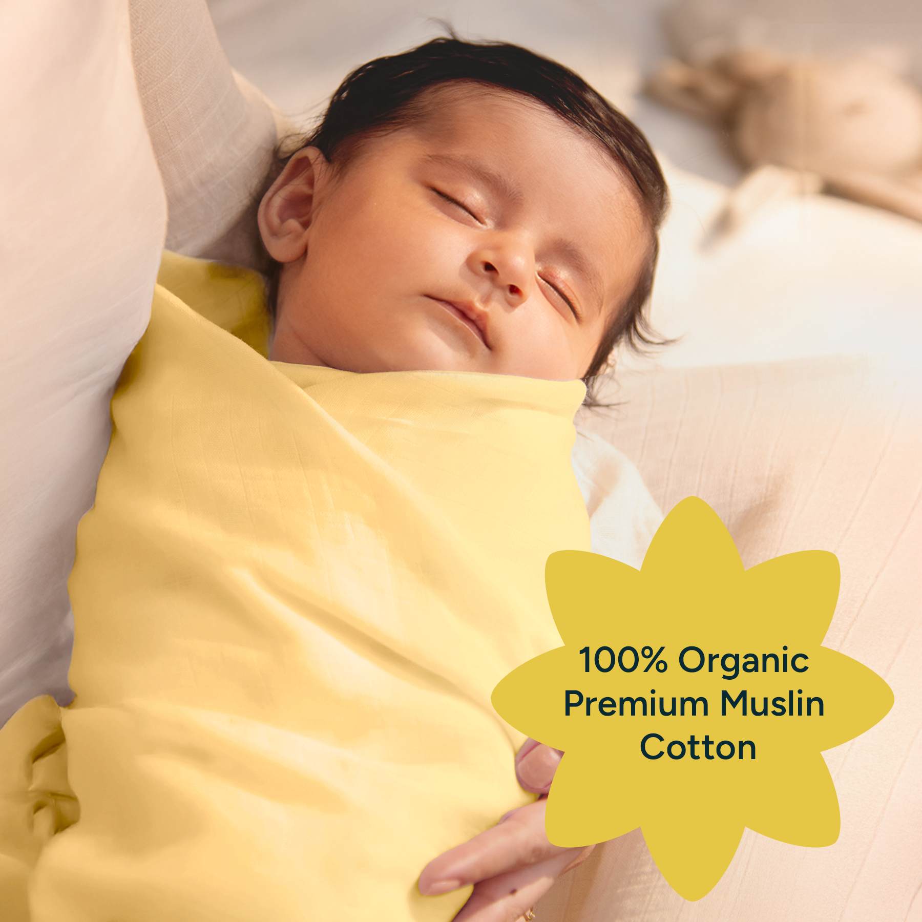 Nintara Baby Extra-Large Swaddle - 100% Organic Premium Muslin Cotton, 47" x 47" (119 cm x 119 cm), Ultra-Soft, Breathable & Lightweight, Multipurpose, Unisex, Hypoallergenic, Gifts for Newborn Babies