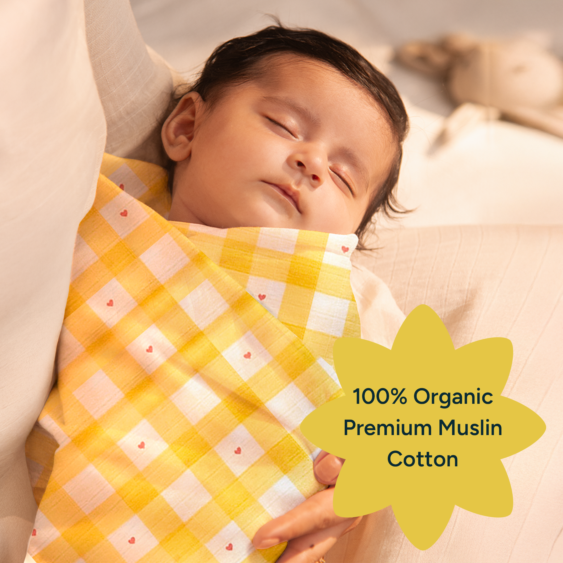 Nintara Baby Extra-Large Swaddle - 100% Organic Premium Muslin Cotton, 47" x 47" (119 cm x 119 cm), Ultra-Soft, Breathable & Lightweight, Multipurpose, Unisex, Hypoallergenic, Gifts for Newborn Babies