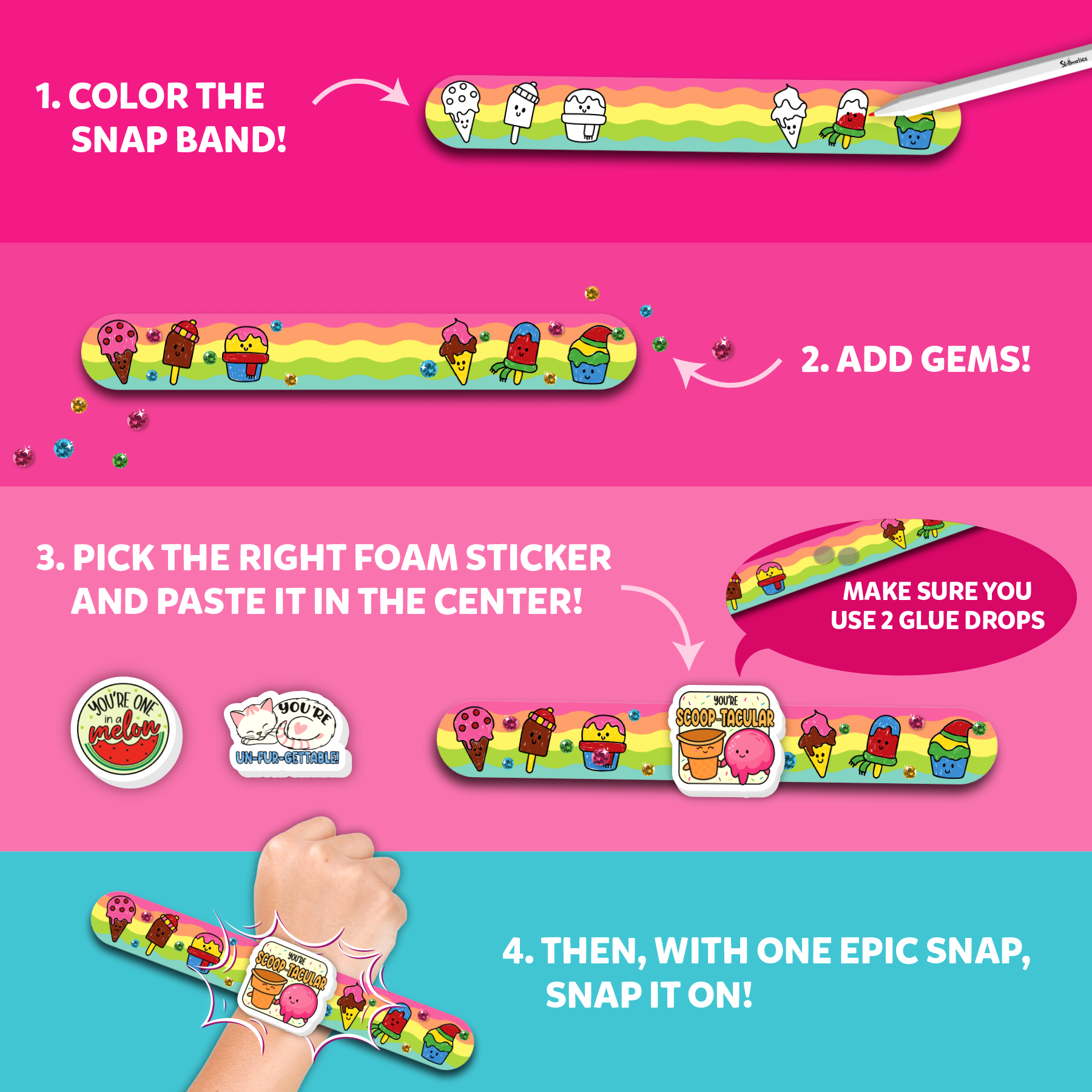 Skillmatics Craft Activity - Snap Bandz, Friendship Bands, DIY Art & Craft Activity, Mess-Free, Creative Kit, 8 Bands (8.6"), Gifts for Girls & Boys Ages 4, 5, 6, 7, 8, 9, 10