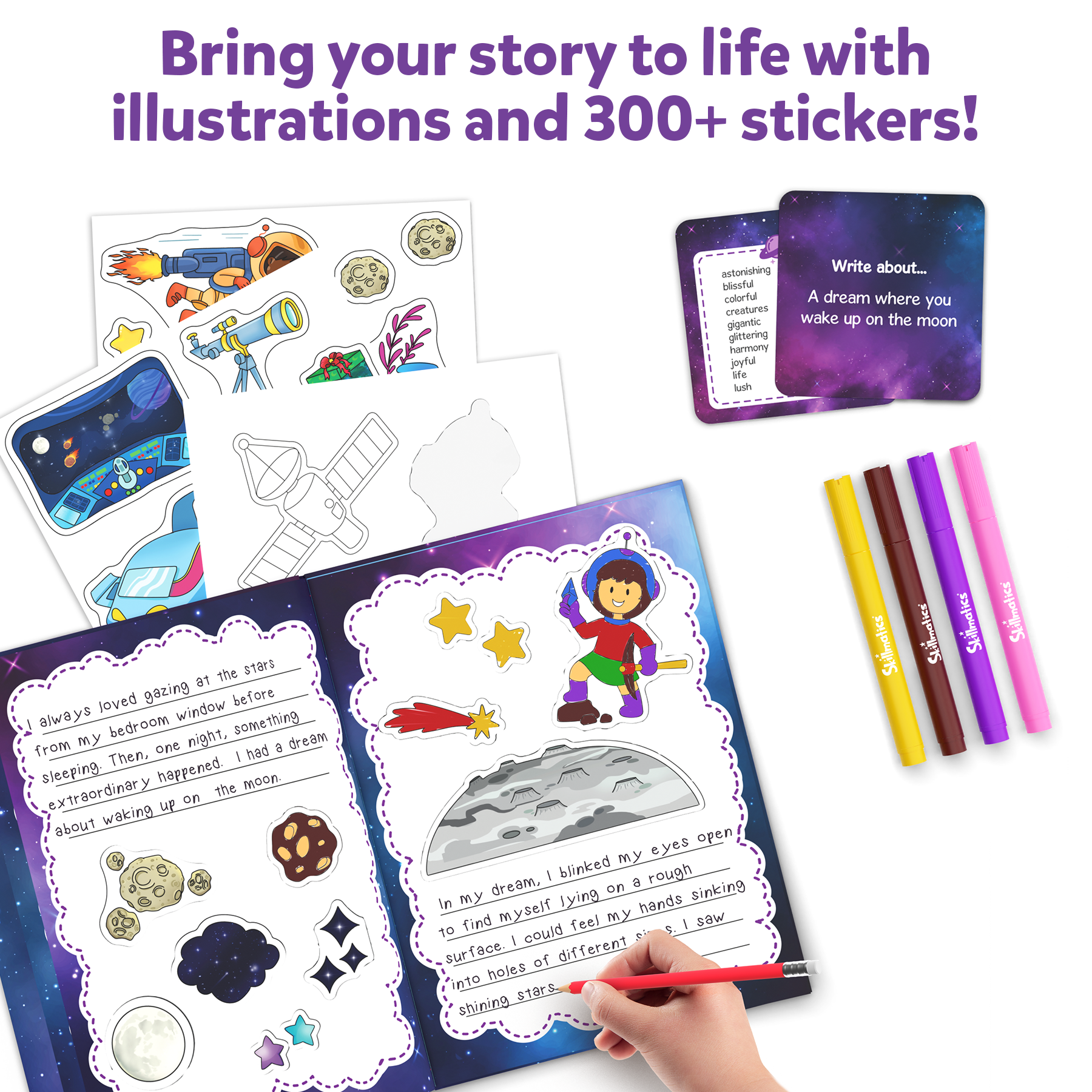 Skillmatics Storybook Art Kit - Space Explorers Art Kit for Kids, Write & Create Storybooks, Creative Activity for Boys & Girls, DIY Kit, 150+ Stickers, Gifts for Ages 5, 6, 7, 8, 9, 10